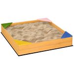 OUTSUNNY Bac à sable carré en bois pour enfants 4 assises en coin et film protection 109 x 109 x 19,8 cm bois naturel