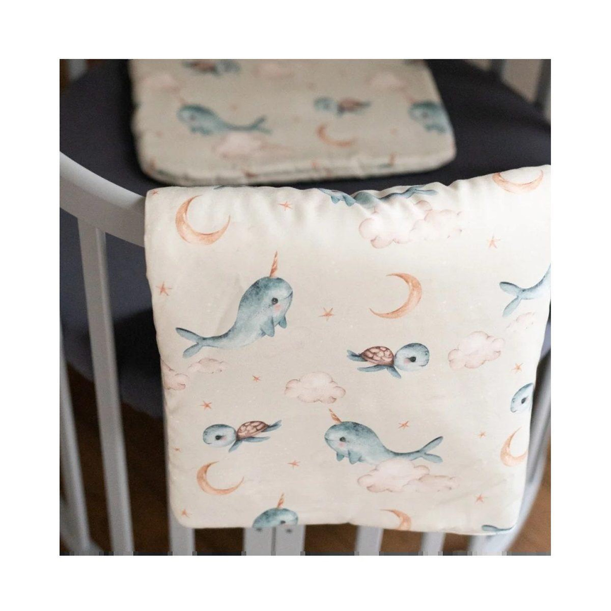 Voir la diapositive 4 : WALDIN Couette bébé 75 × 75 cm - motif baleine, vert olive