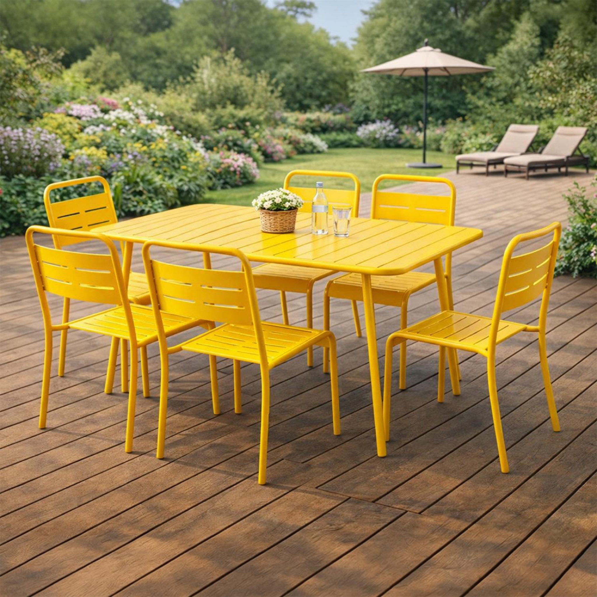 Voir la diapositive 5 : CONCEPT USINE Ensemble table de jardin 120 cm et 4 chaises jaune bergame