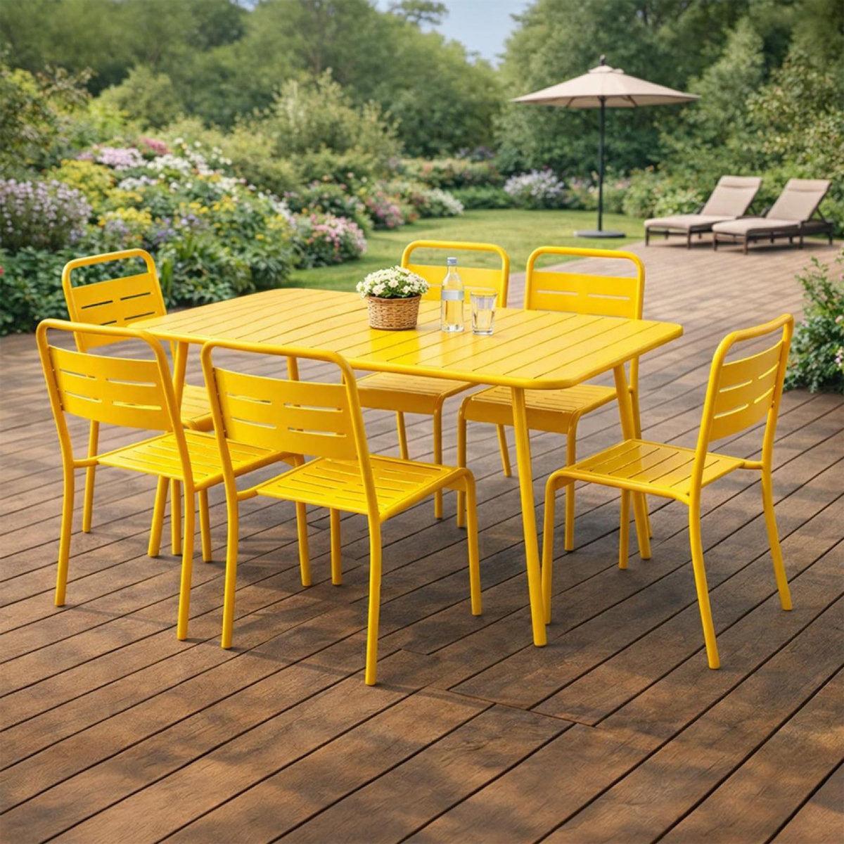 CONCEPT USINE Ensemble table de jardin 120 cm et 4 chaises jaune BERGAME