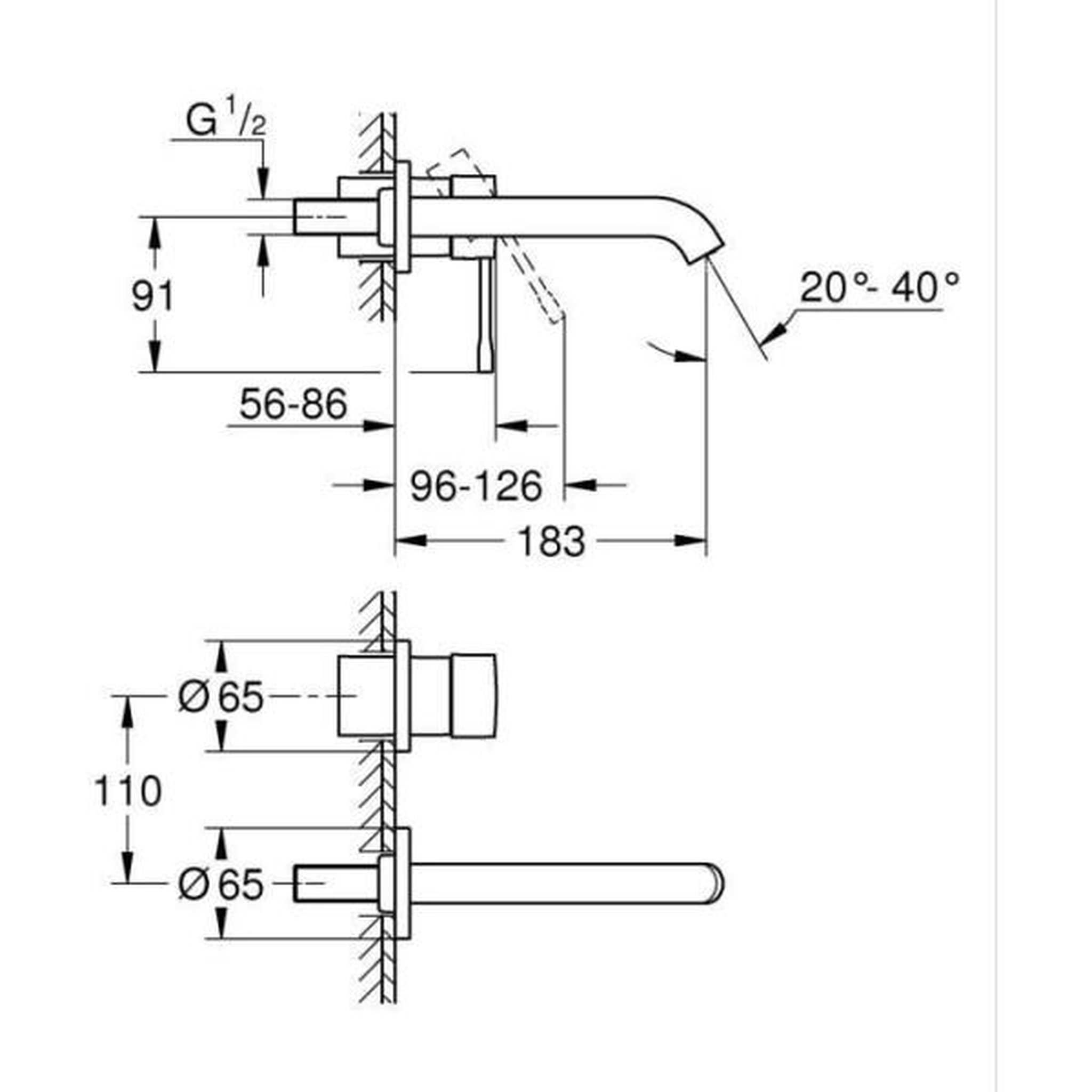 Voir la diapositive 3 : Grohe Mitigeur lavabo mural - grohe - essence - 2 trous - taille m - finition hard graphite