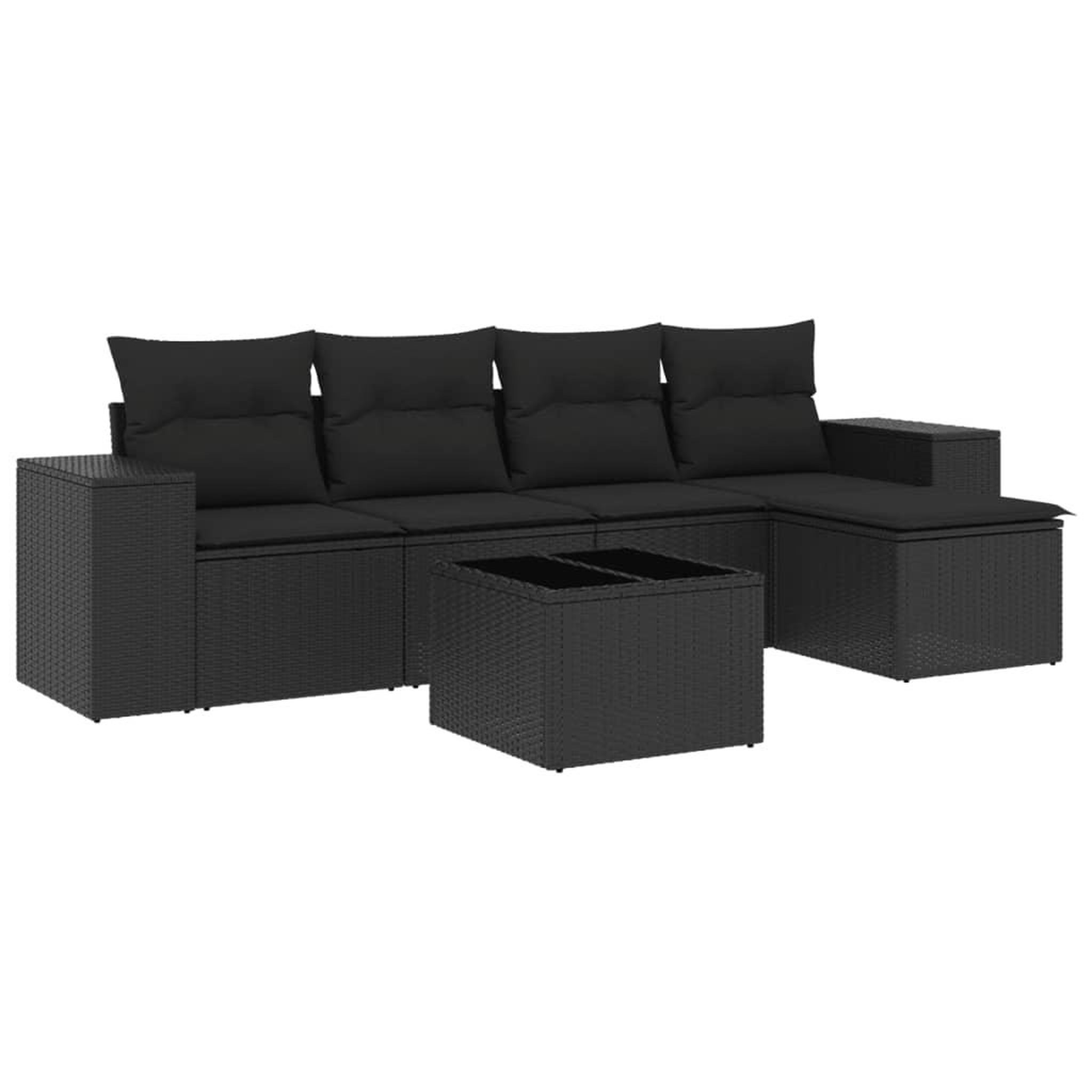 Voir la diapositive 2 : VIDAXL Salon de jardin 6 pcs avec coussins noir resine tressee