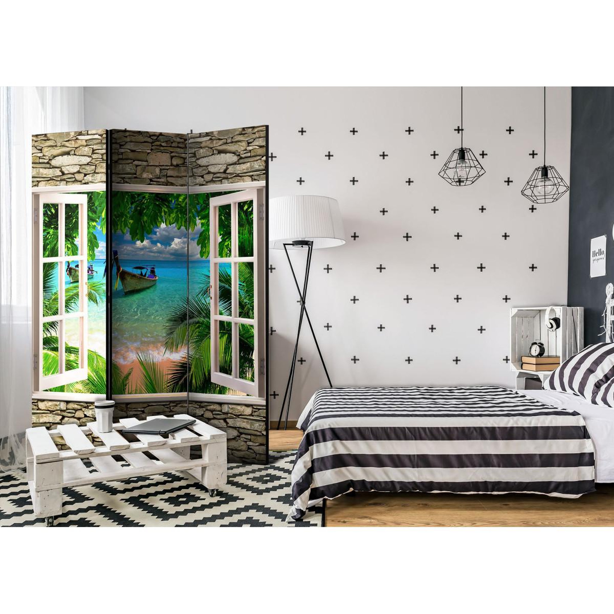 Voir la diapositive 2 : Paris Prix Paravent 3 volets  tropical beach  135x172cm