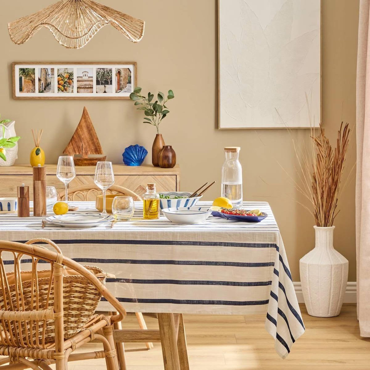 ATMOSPHERA Nappe à Rayures  Océania  140x240cm Blanc