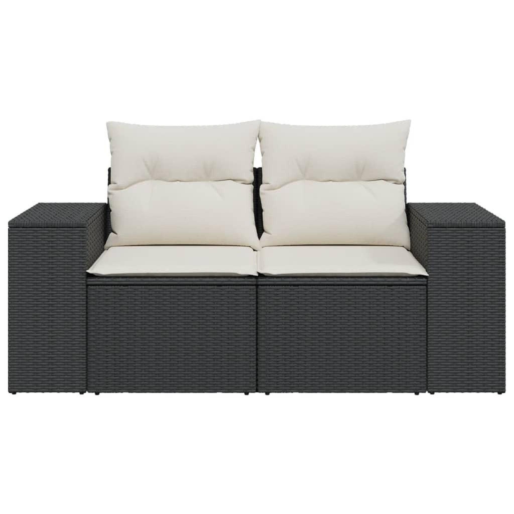 Voir la diapositive 4 : VIDAXL Canape de jardin avec coussins 2 places noir resine tressee