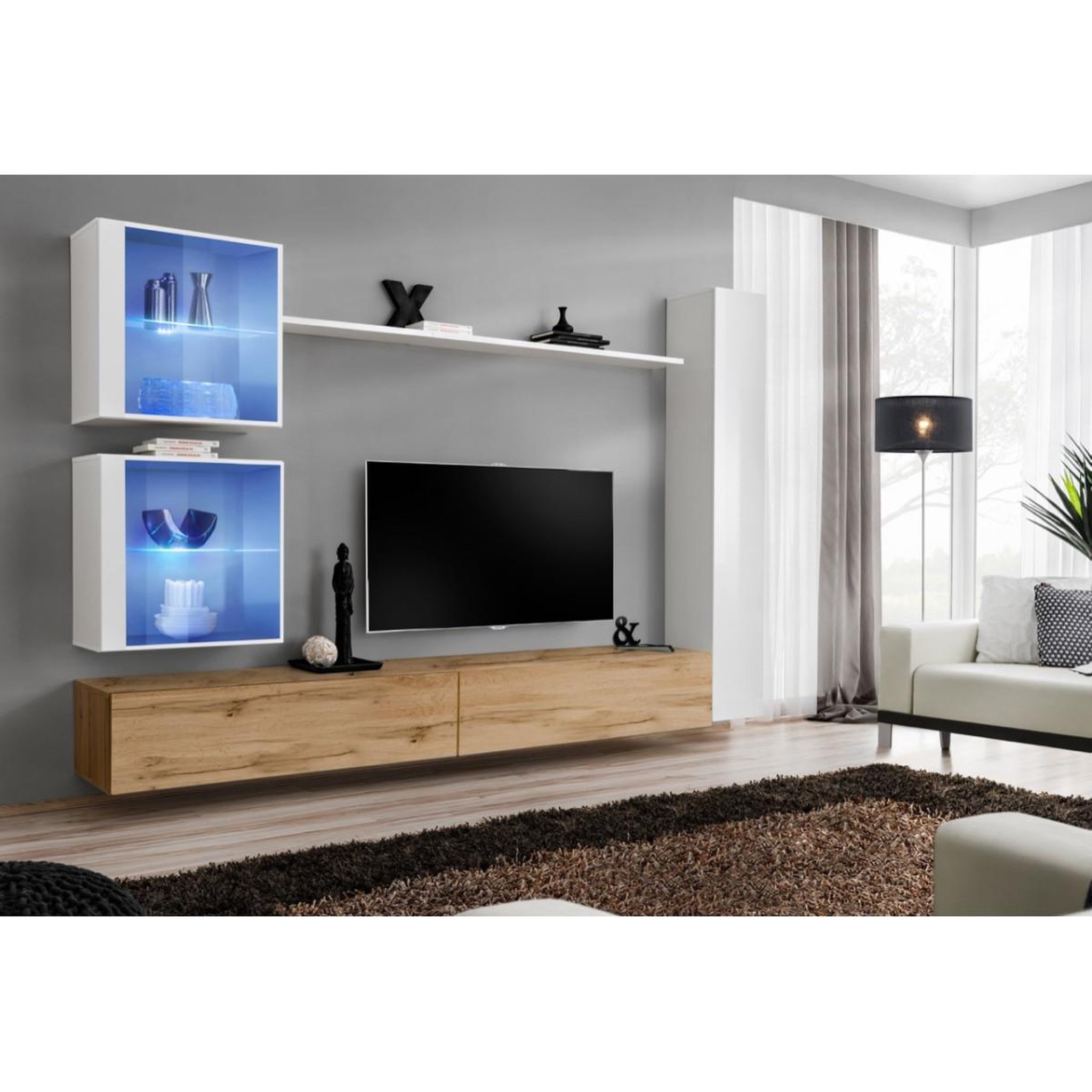 Voir la diapositive 2 : Paris Prix Meuble tv mural design  switch xviii  280cm naturel & blanc