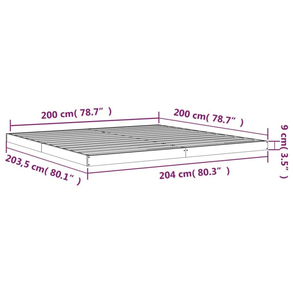 VIDAXL Cadre de lit sans matelas noir 200x200 cm bois massif de pin