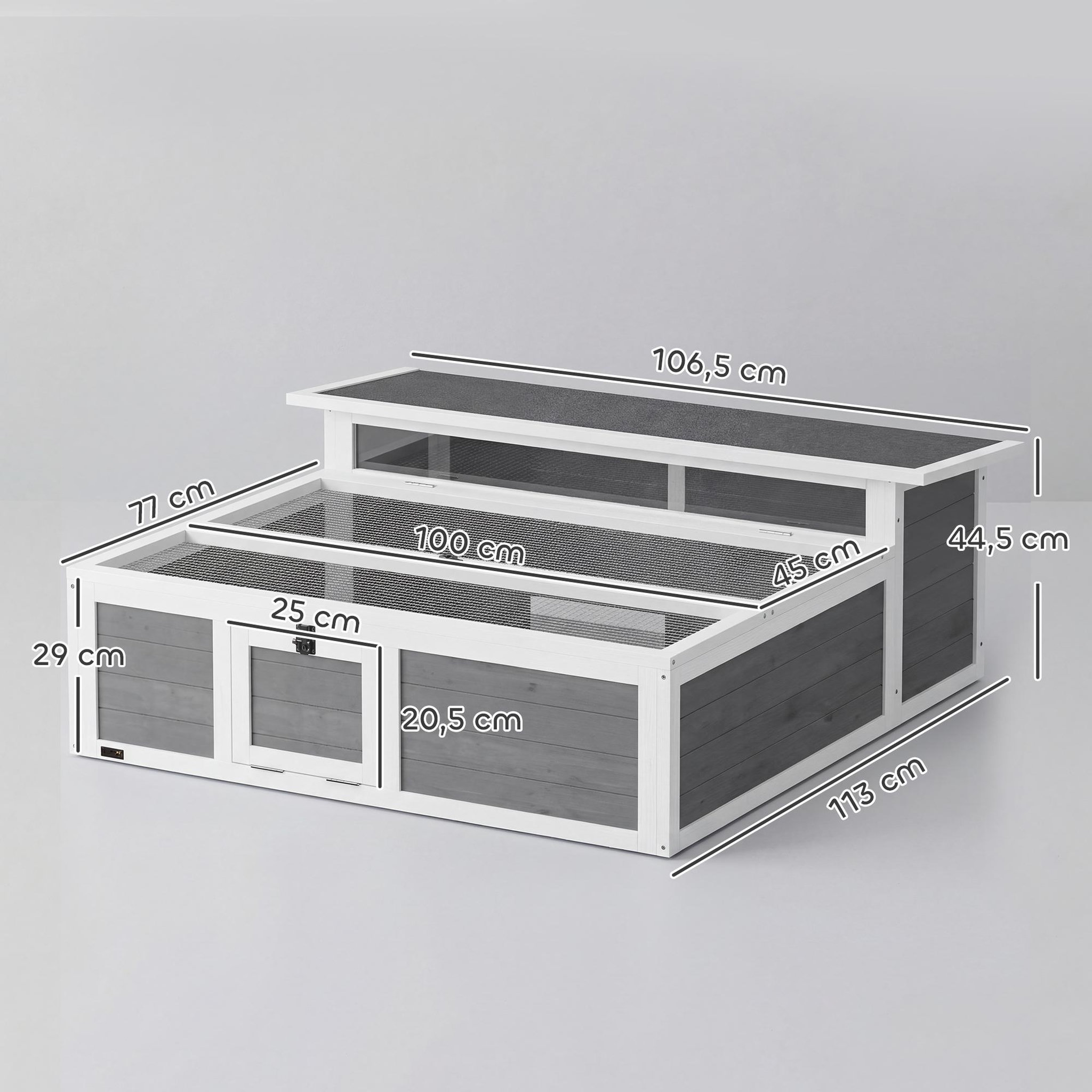 Voir la diapositive 3 : PAWHUT Enclos tortue maison tortue dim. 113x106,5x44cm niche couverte porte blanc gris