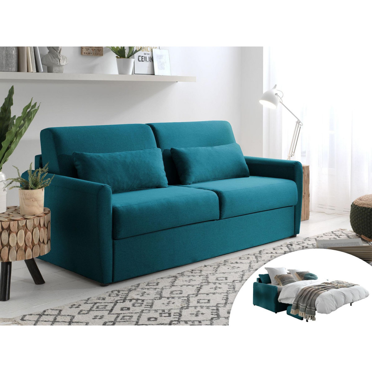 LISA DESIGN Ari - canapé 3 places convertible express couchage quotidien 140 cm matelas 12 cm en tissu