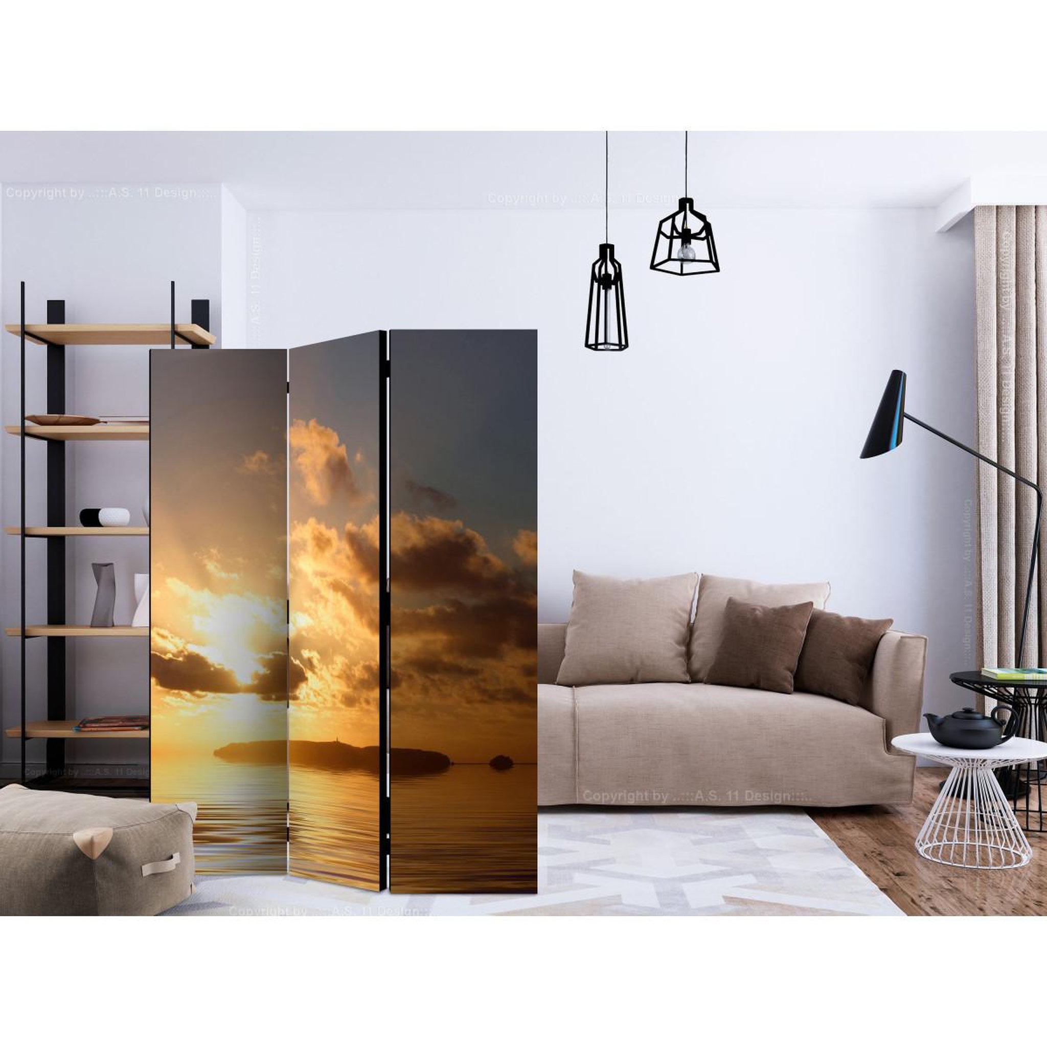 Voir la diapositive 2 : Paris Prix Paravent 3 volets  sea sunset  135x172cm
