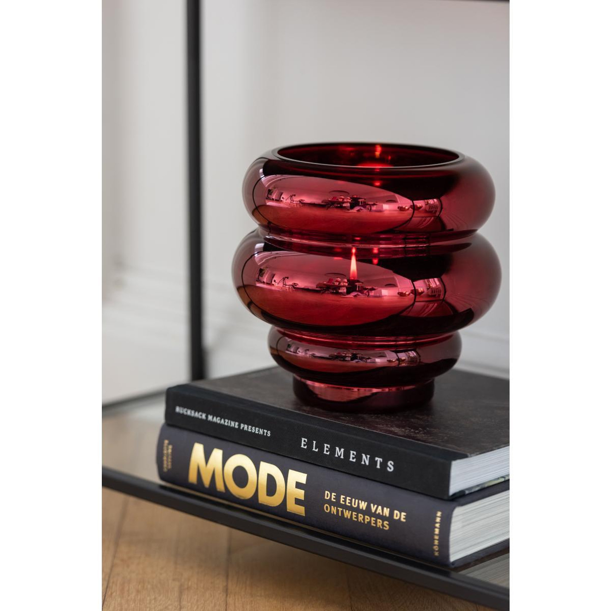 Voir la diapositive 3 : J-LINE Photophore Design  Cléa  20cm Rouge Foncé