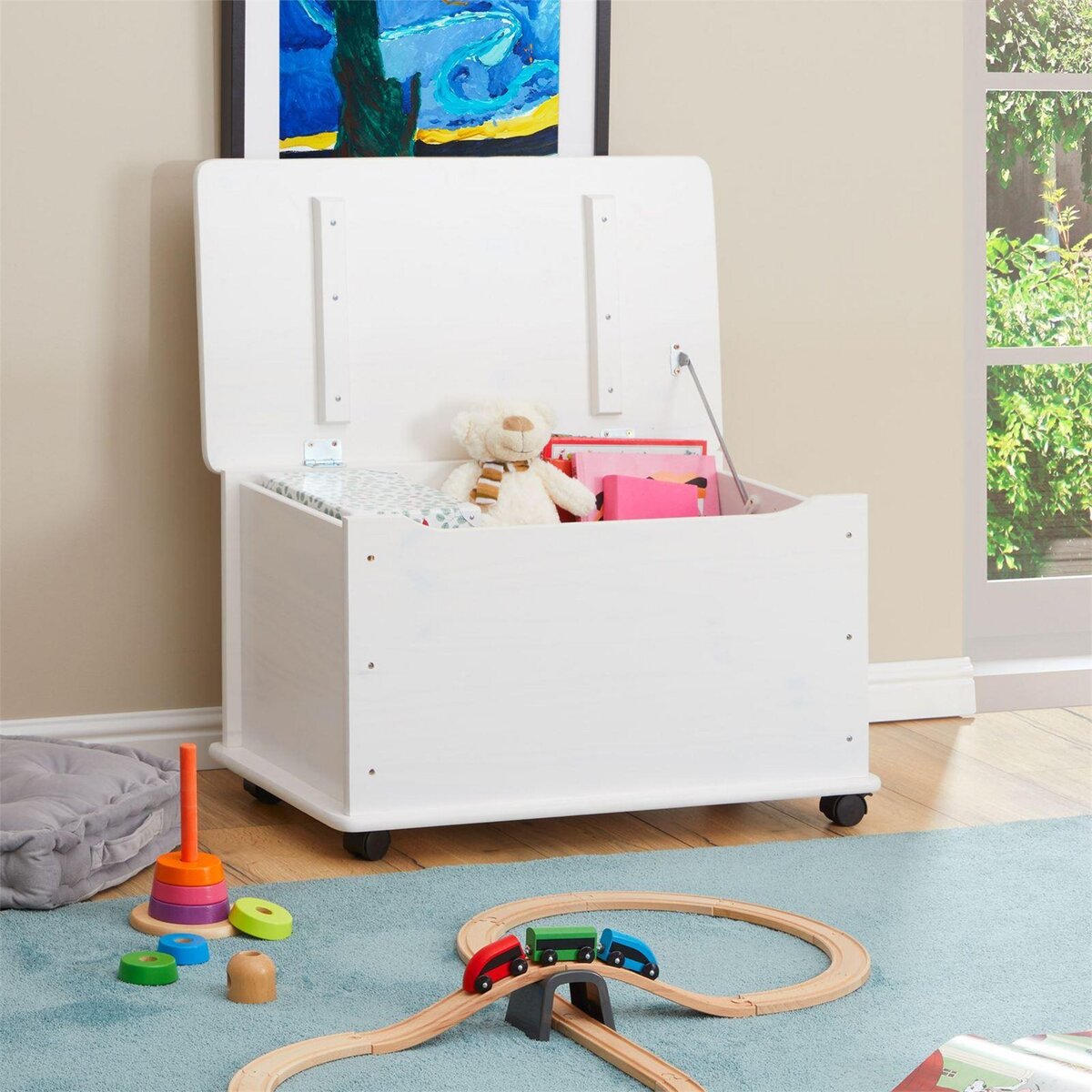 IDIMEX Coffre à jouets ELISA avec roulettes, en pin massif