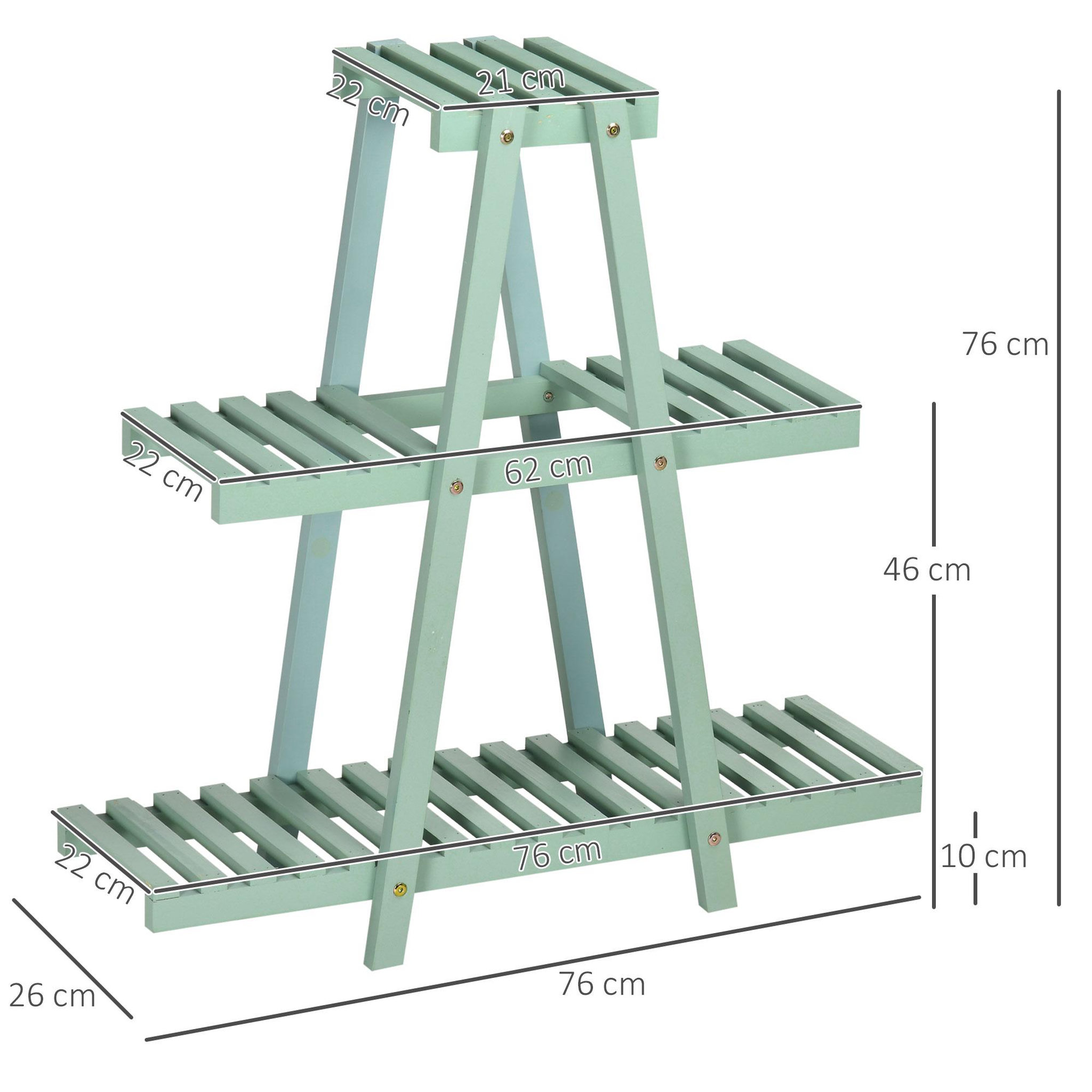 Voir la diapositive 3 : OUTSUNNY Étagère à fleurs pyramidale en bois - porte plante bois 3 étagères - dim. 76L x 26l x 76H cm - sapin vert d'eau