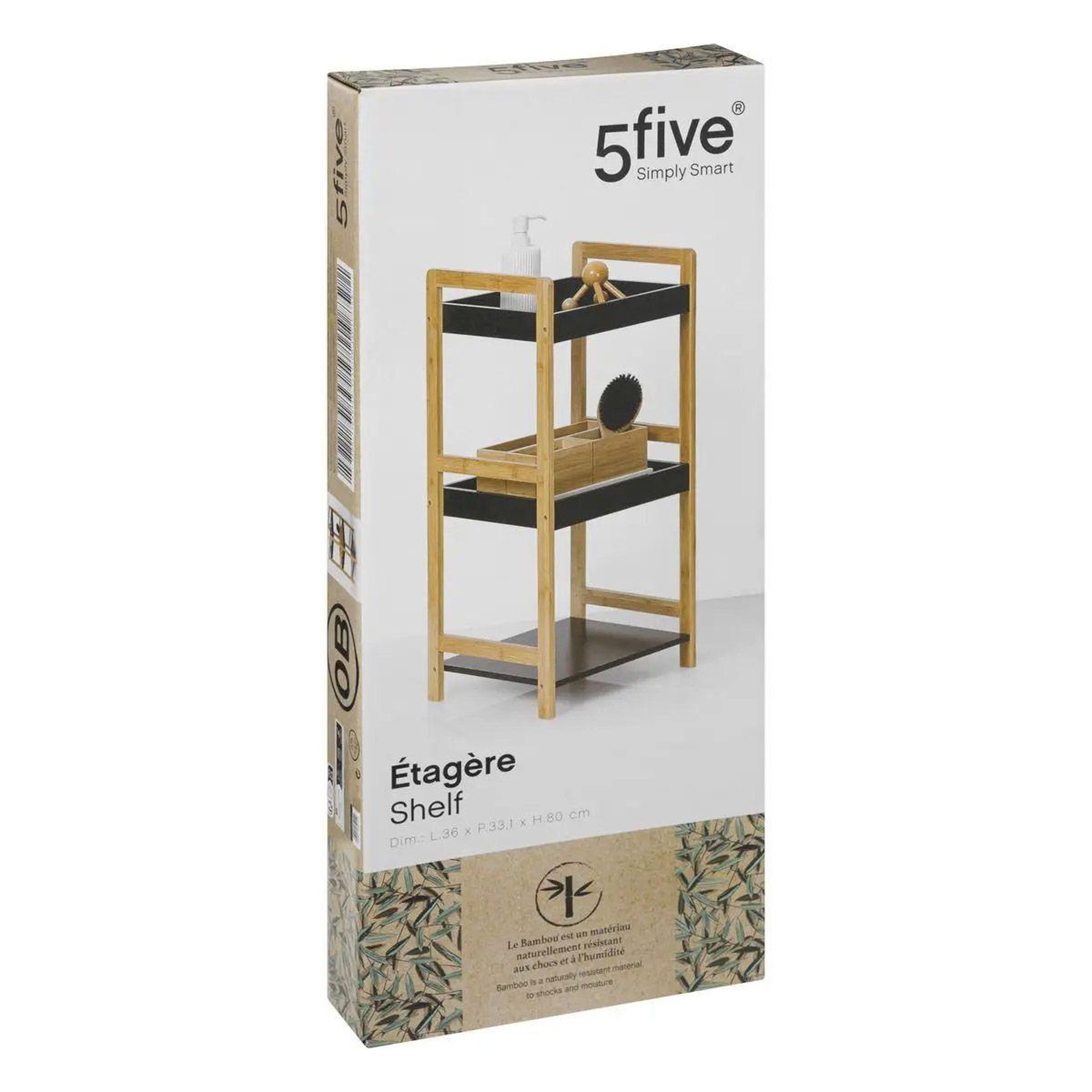 Voir la diapositive 3 : FIVE Étagère 3 niveaux bambou  natureo  80cm noir