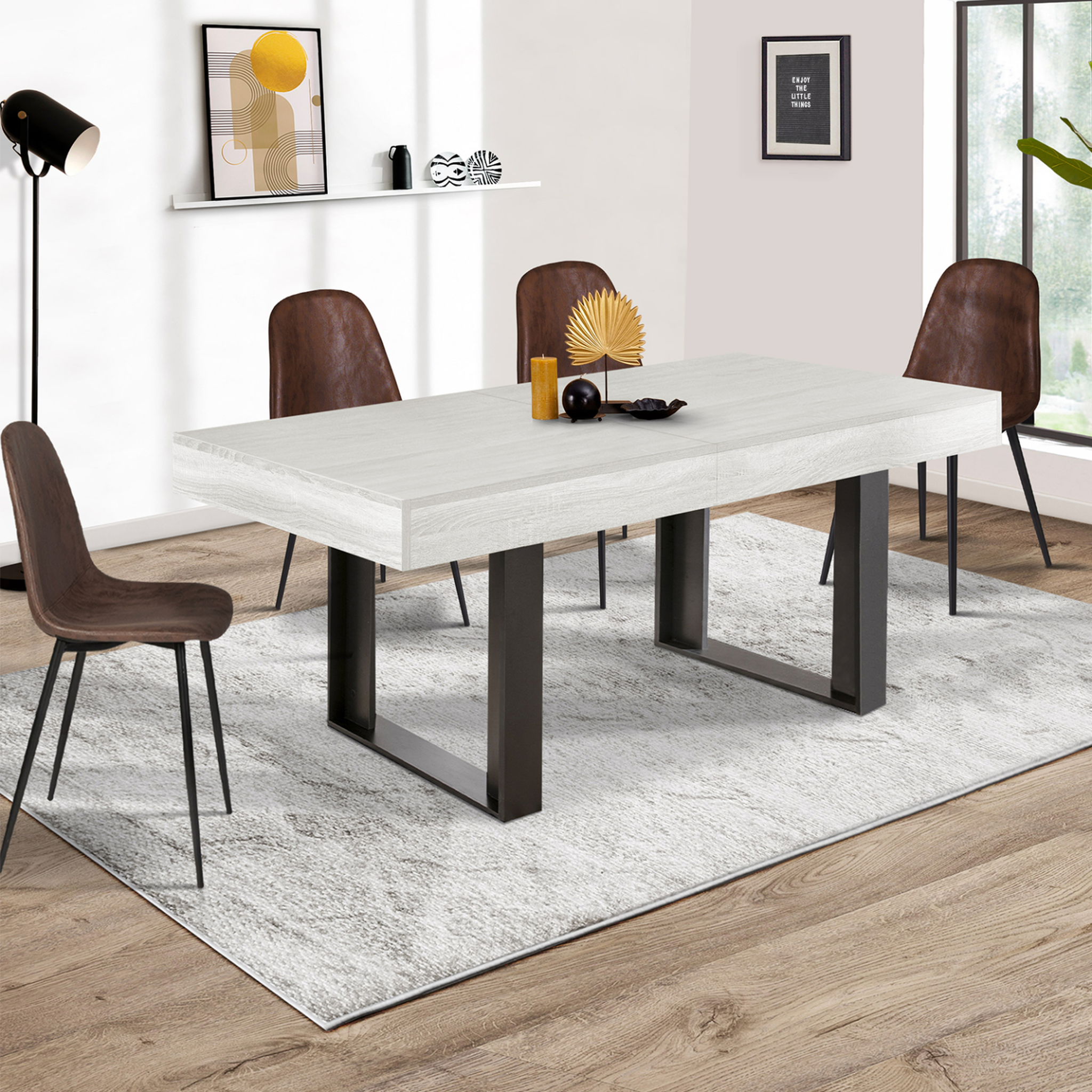 Voir la diapositive 4 : ID MARKET Table à manger extensible rectangle phoenix 4-8 personnes bois gris 160-200 cm