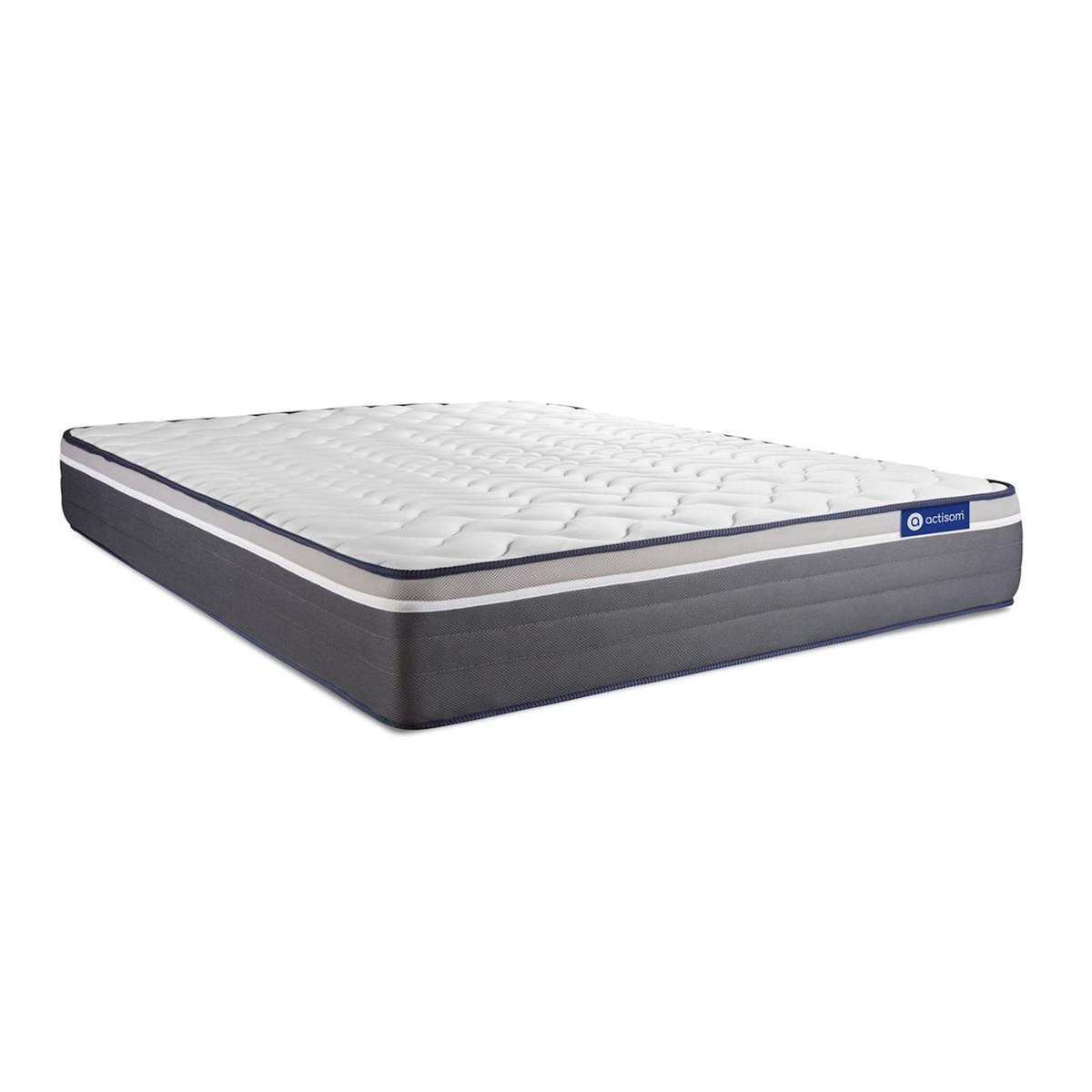 ACTISOM Ensemble matelas ACTIMEMO PLUS 200x200 Mémoire de forme Maxi épaisseur 7zones de confort + sommier KIT gris