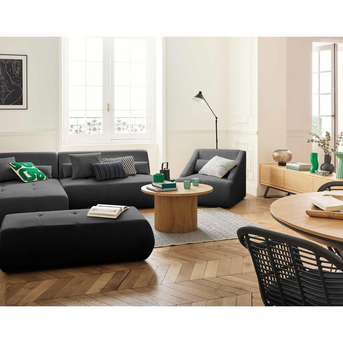 LISA DESIGN Onyx - canapé modulable d'angle gauche - 5 places - en velours côtelé