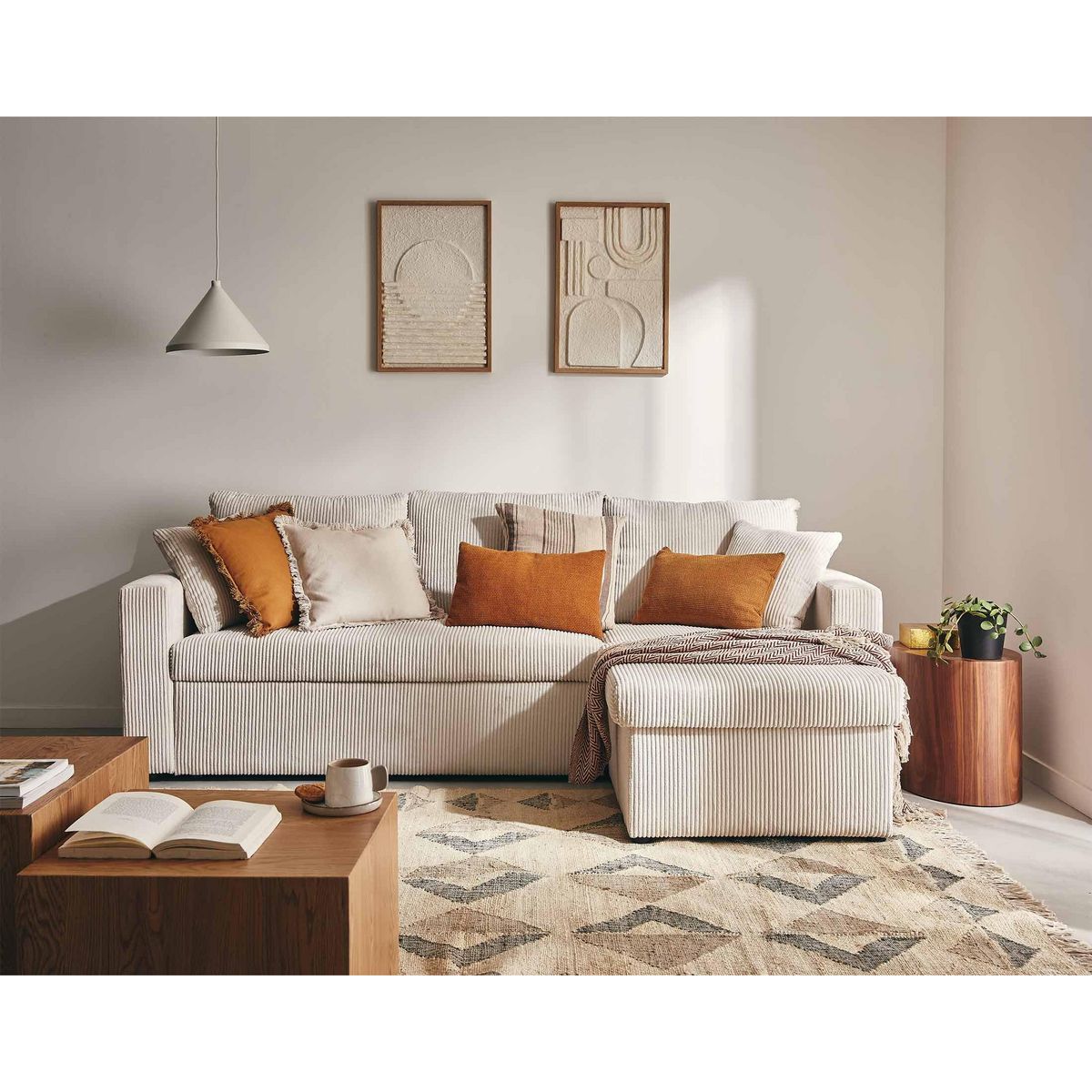 BEST MOBILIER Cyrus - canapé d'angle réversible 4 places - convertible avec coffre - en velours côtelé