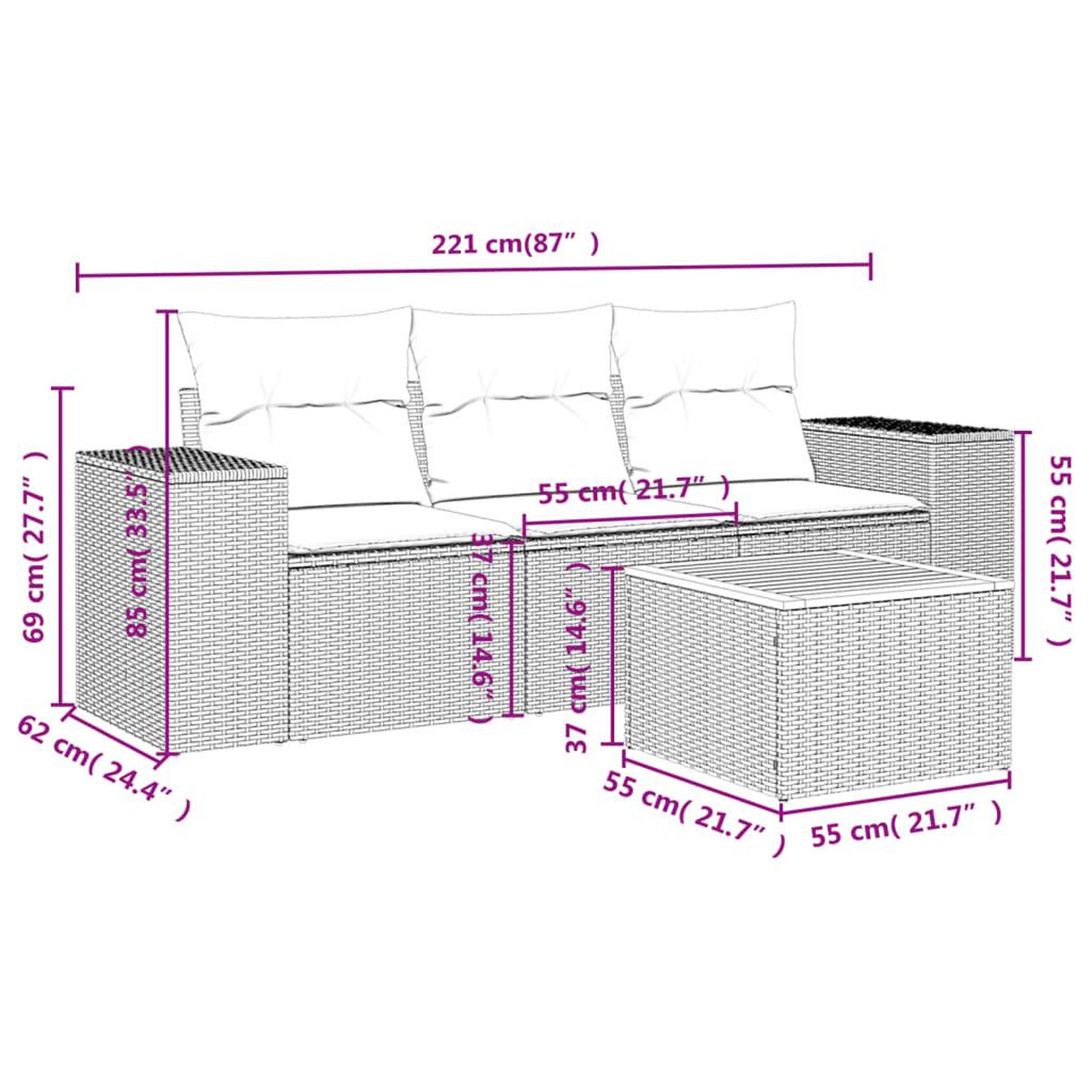Voir la diapositive 3 : VIDAXL Salon de jardin 4 pcs avec coussins noir resine tressee