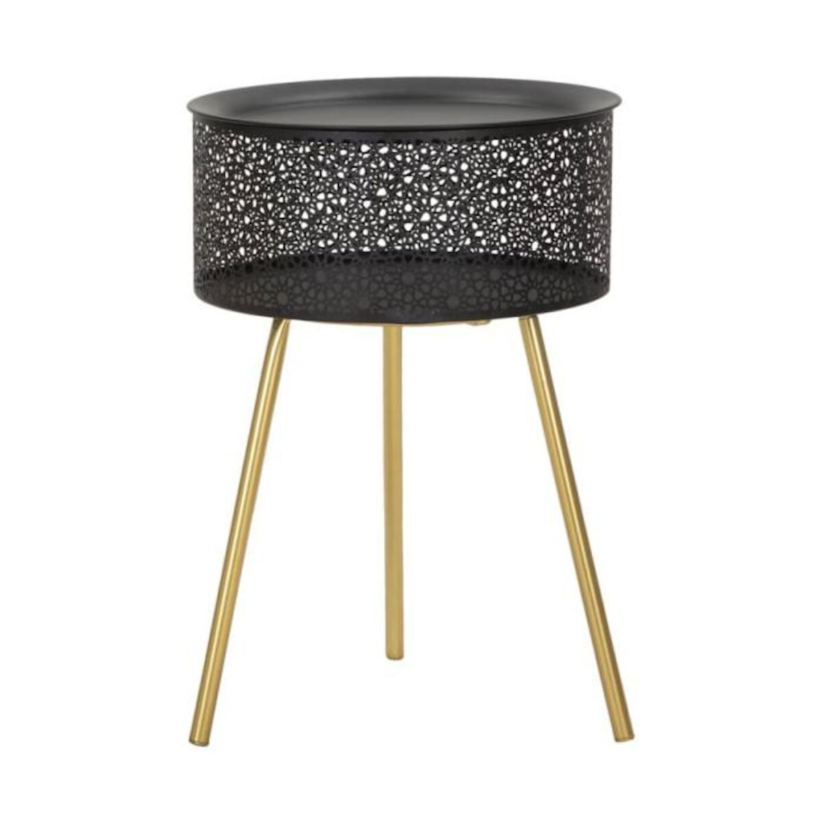Paris Prix Table d'Appoint Avec Rangement  Blacky  50cm Noir & Or