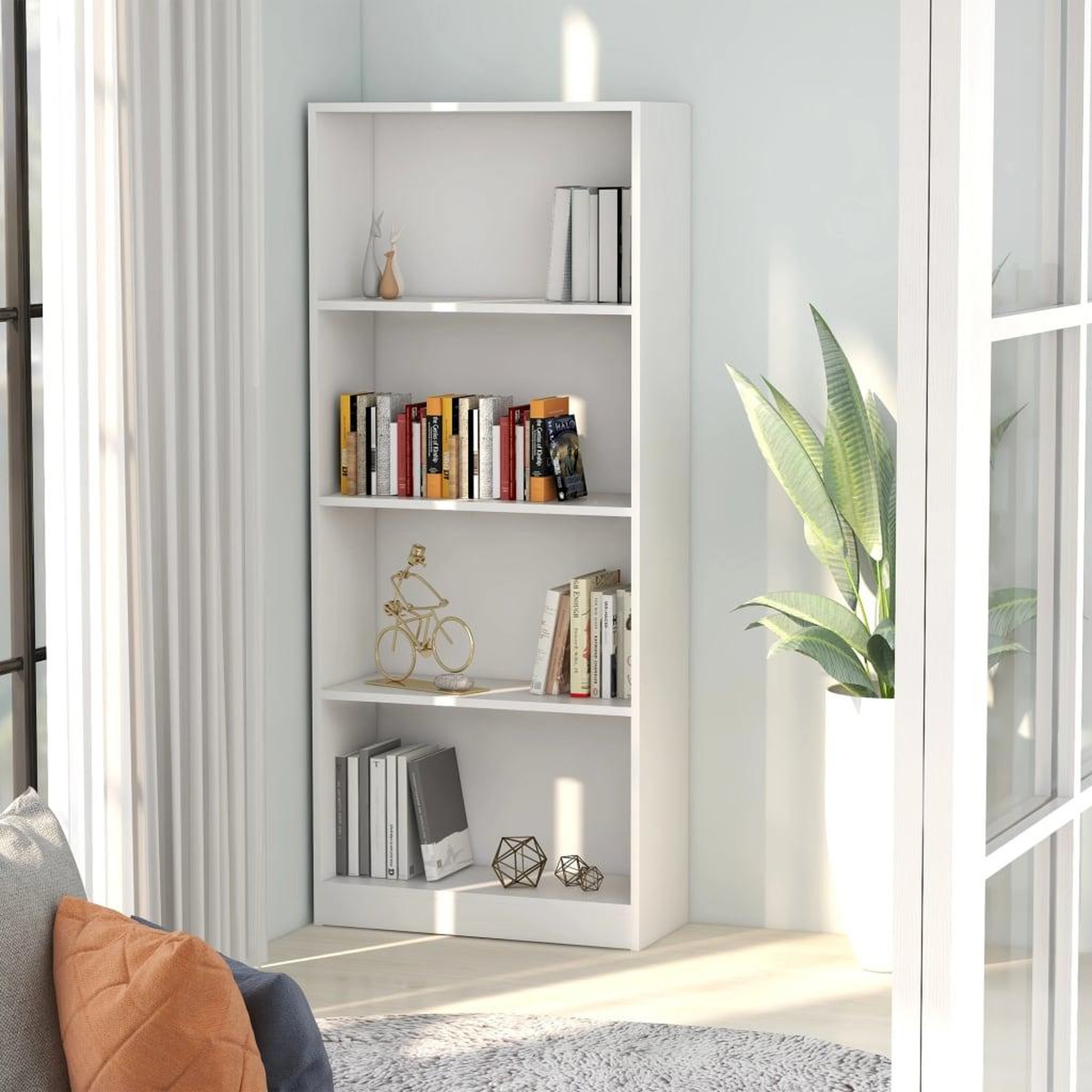 Voir la diapositive 1 : VIDAXL Bibliotheque a 4 niveaux Blanc 60x24x142 cm Bois d'ingenierie