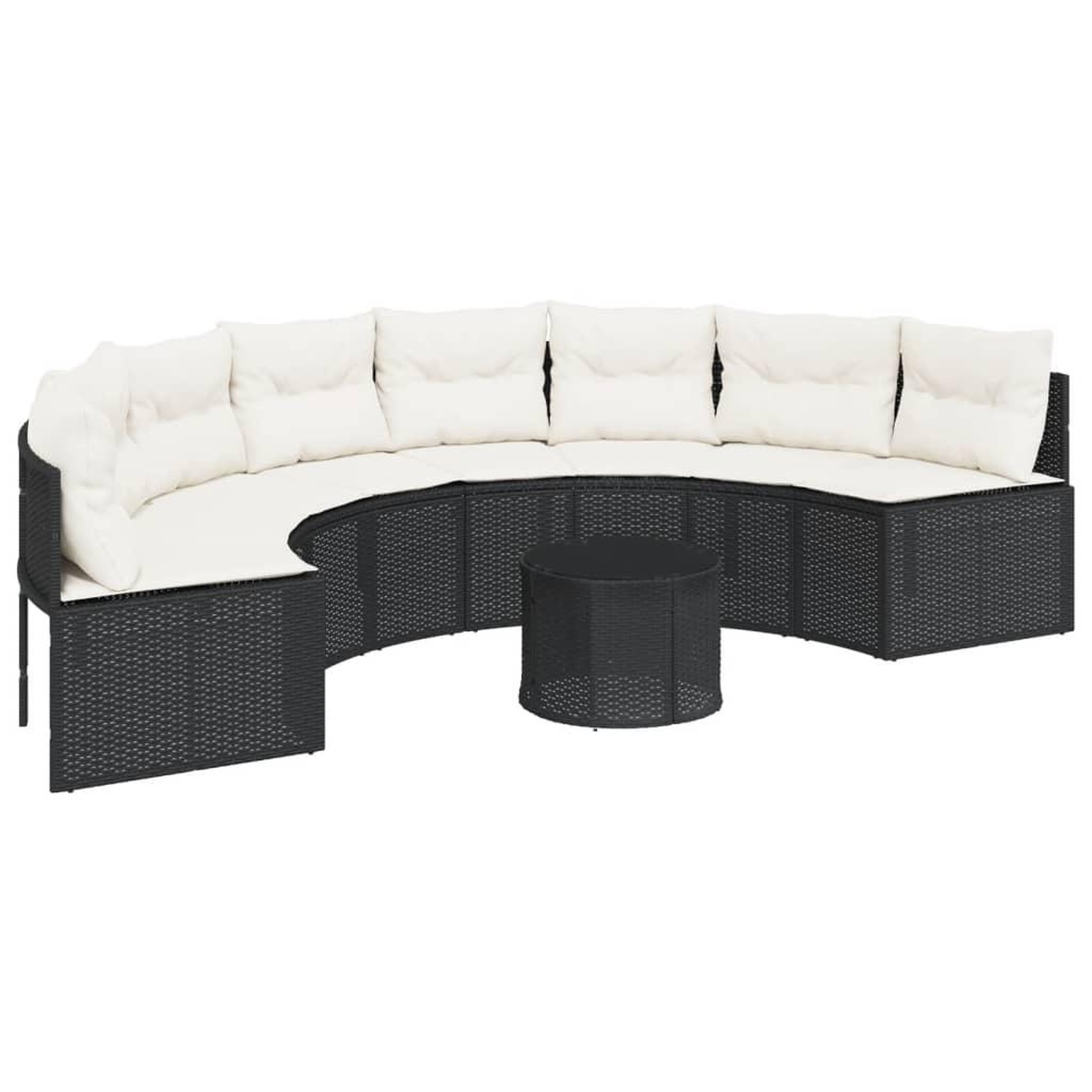 Voir la diapositive 2 : VIDAXL Canape de jardin table coussins demi-rond noir resine tressee