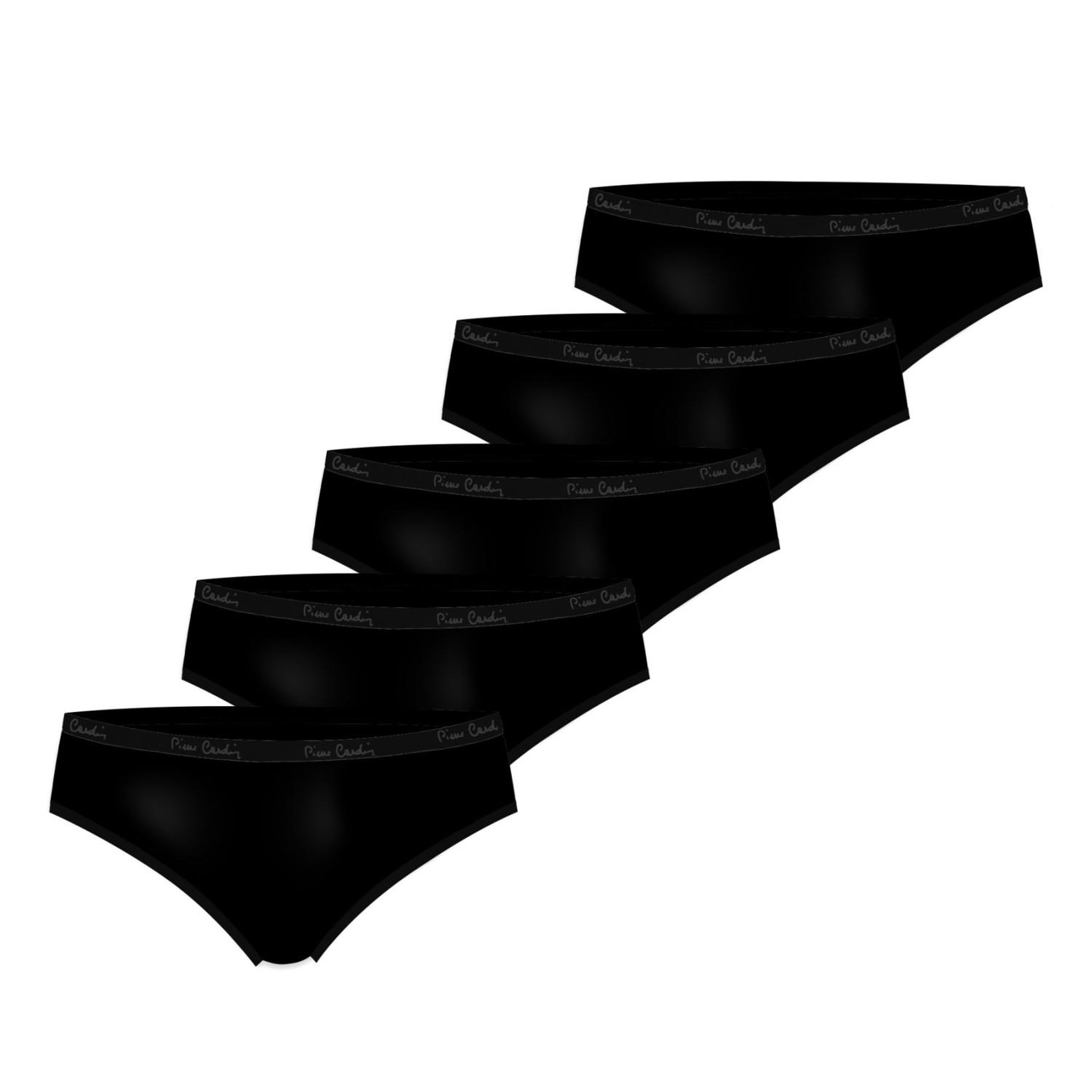 PIERRE CARDIN Lot de 5 slips femme  en coton uni ceinture fine 2cm class. Coloris disponibles : Noir