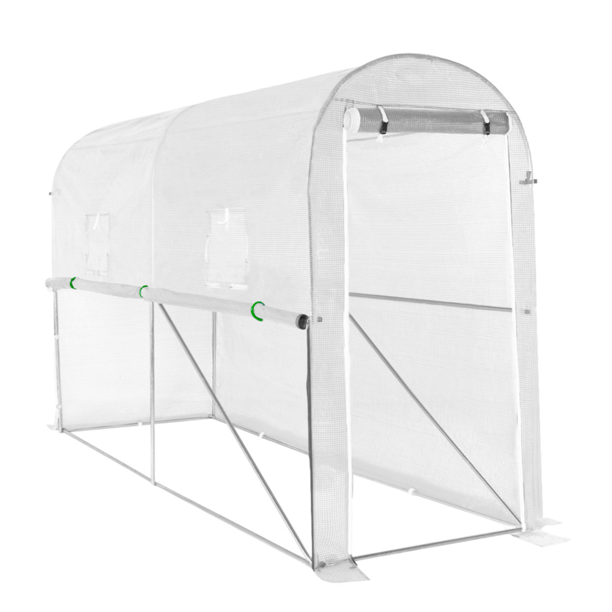 ID MARKET Serre à tomates relevable 3m² blanche 2 fenêtres avec moustiquaire et porte zippée