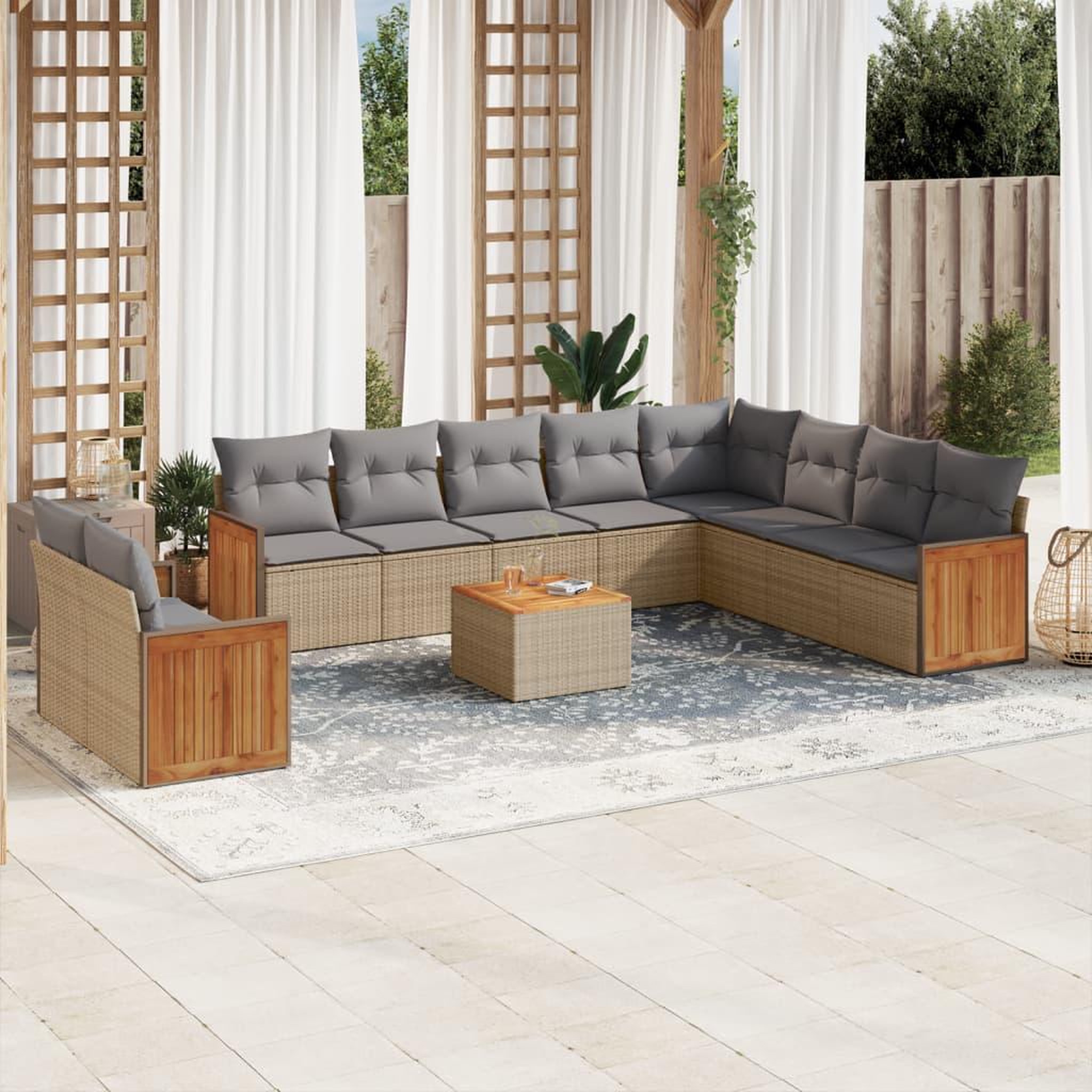 VIDAXL Salon de jardin 11 pcs avec coussins beige resine tressee