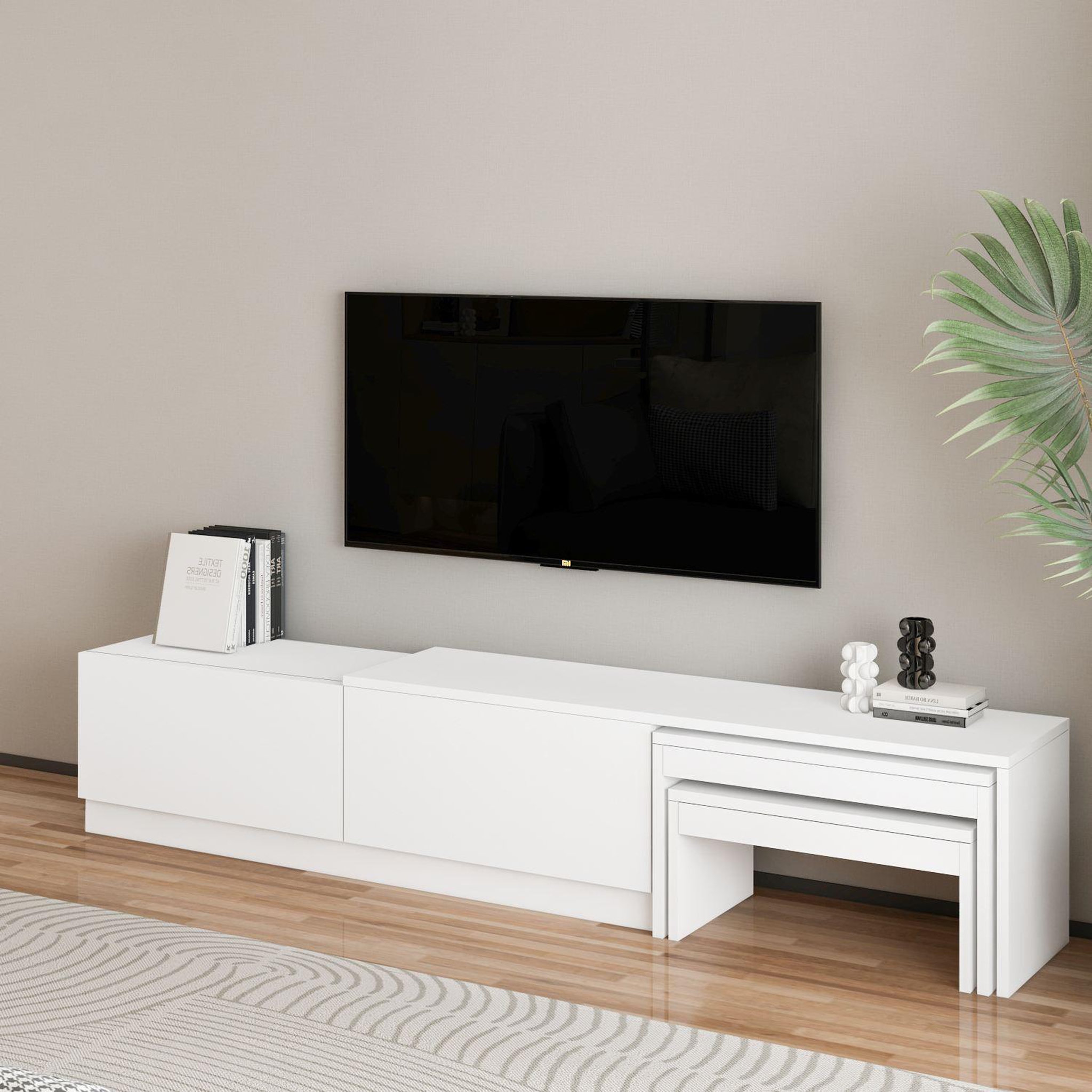 Voir la diapositive 4 : Habitat et Jardin Meuble tv en bois  nest  - 180 x 30 x 36 cm - blanc