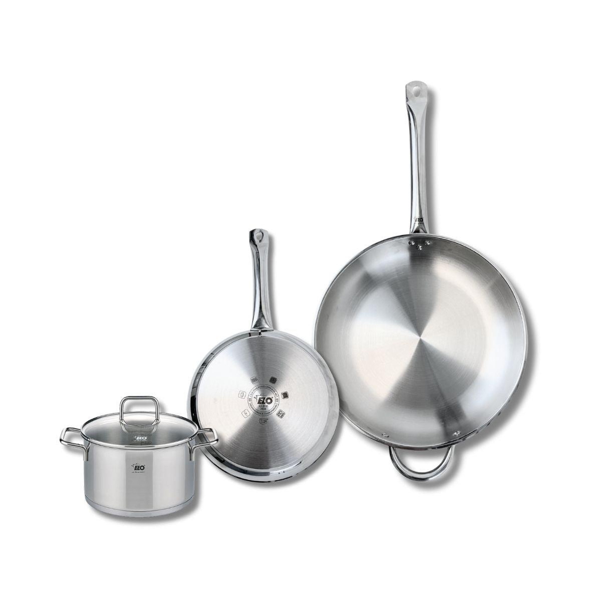 ELO Ensemble de 2 poêles de cuisson 24 et 32 cm et 1 faitout 16 cm elo profi citrin
