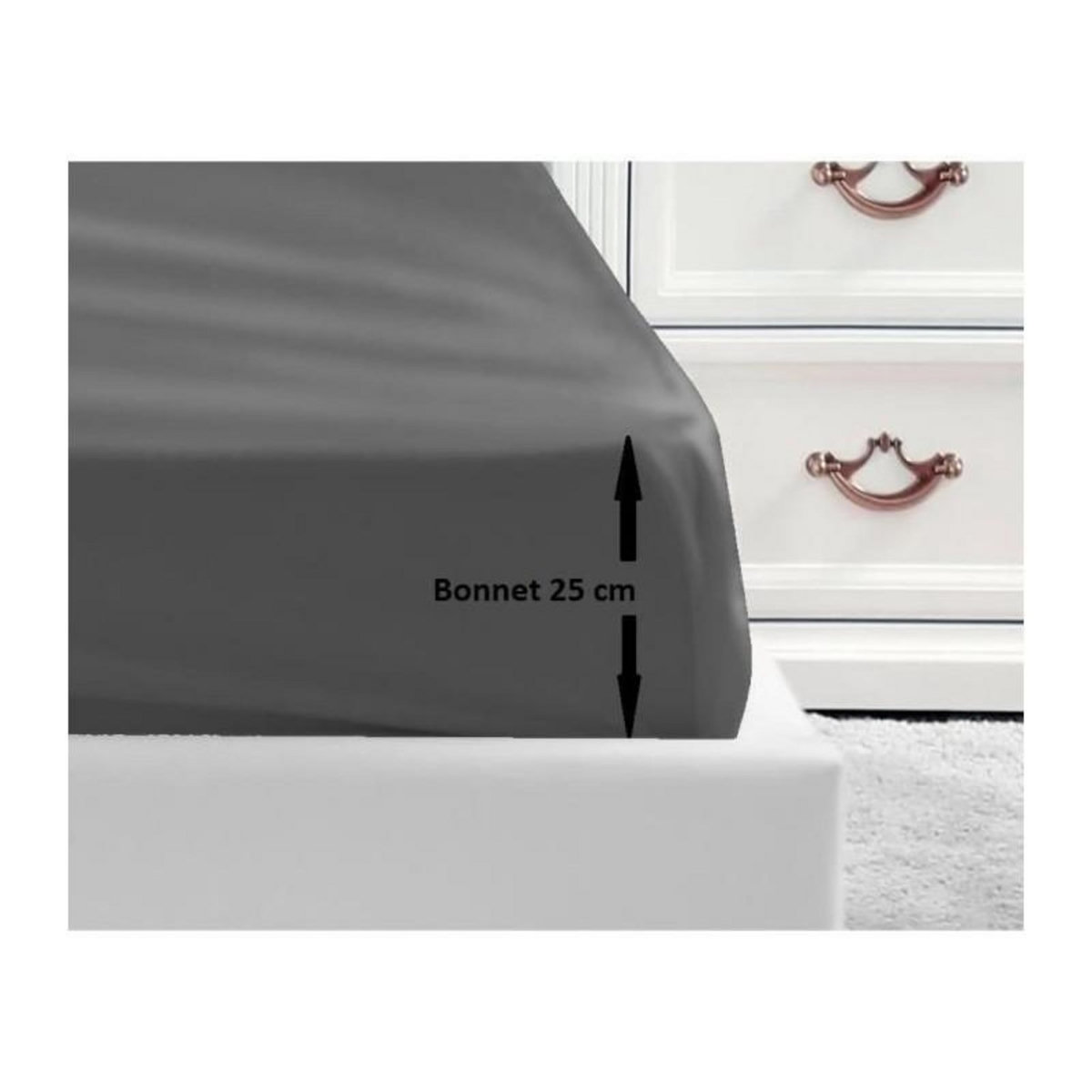 LOVELY HOME LOVELY HOME Drap Housse 100% coton 140x190x25 cm gris fonce