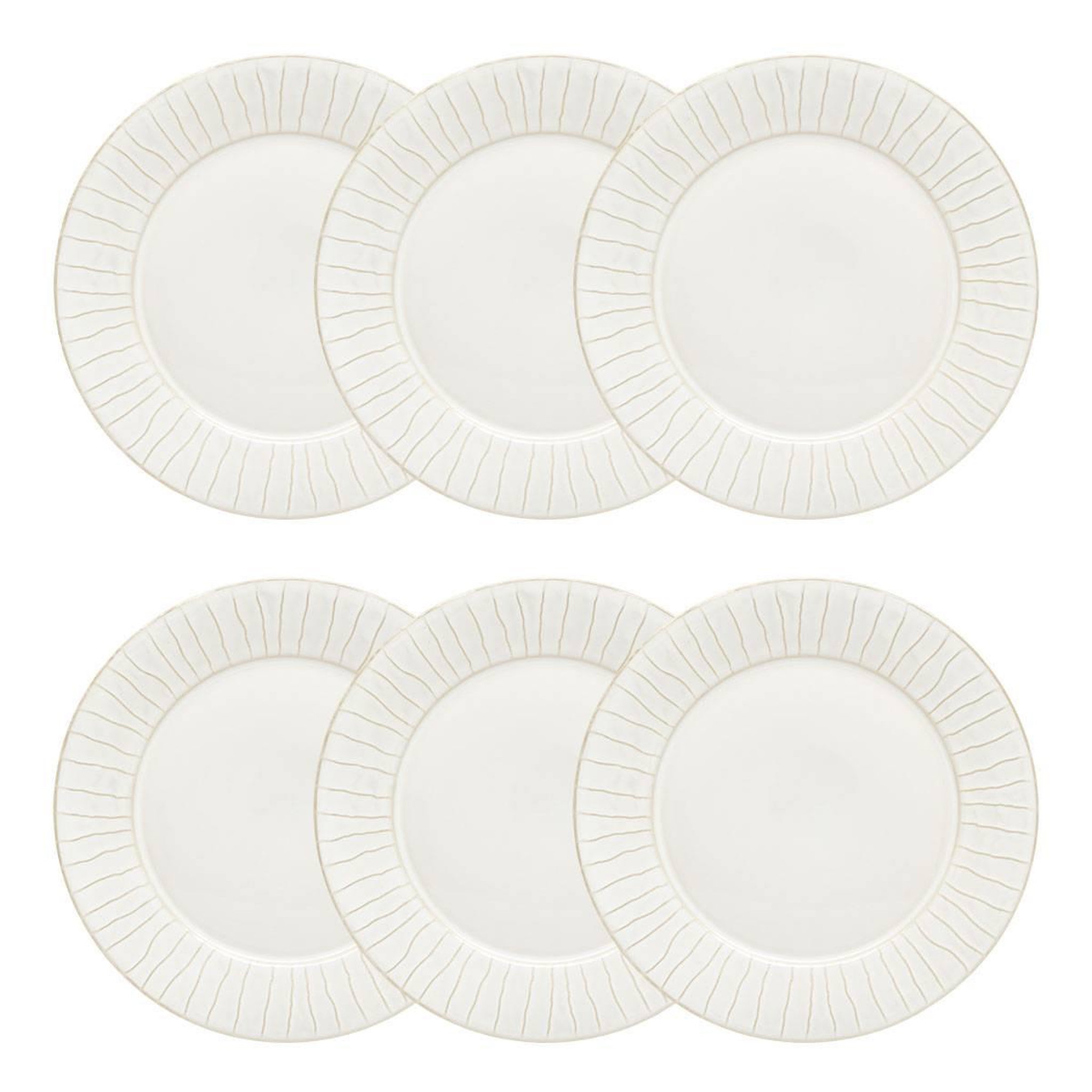 SECRET DE GOURMET Lot de 6 Assiettes Plates Lignes  Camille  27cm Blanc