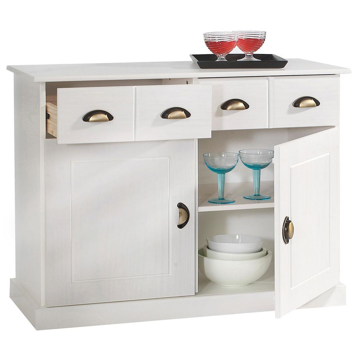 IDIMEX Buffet PARIS en pin massif, 2 portes et 2 tiroirs