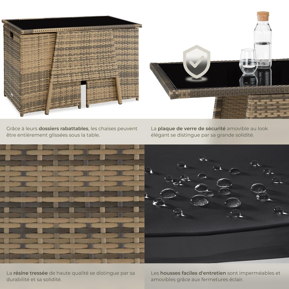 tectake Salon de jardin pour 2 personnes marron naturel