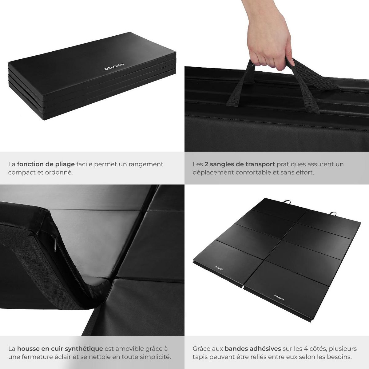 tectake Tapis de gymnastique pliable et extensible noir