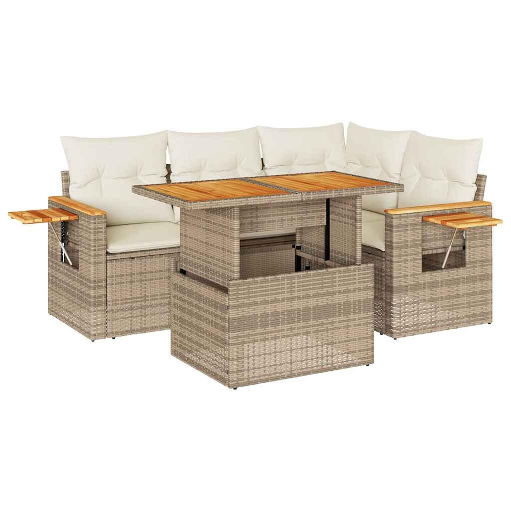 Voir la diapositive 2 : VIDAXL Salon de jardin avec coussins 5 pcs beige resine tressee acacia