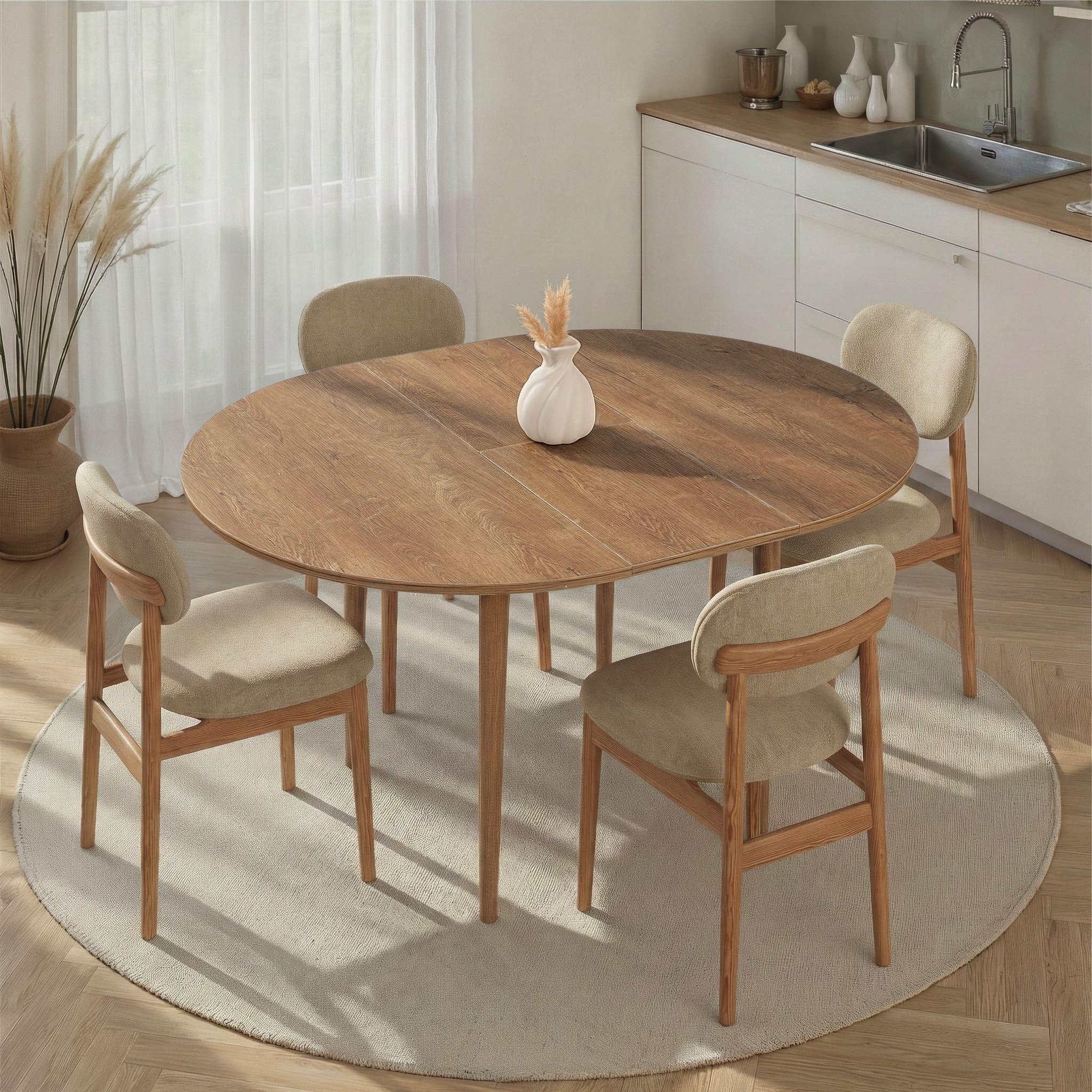 Voir la diapositive 2 : Habitat et Jardin Table à manger extensible en bois  viona  100 x 100 x 75 cm - le chêne de kafka