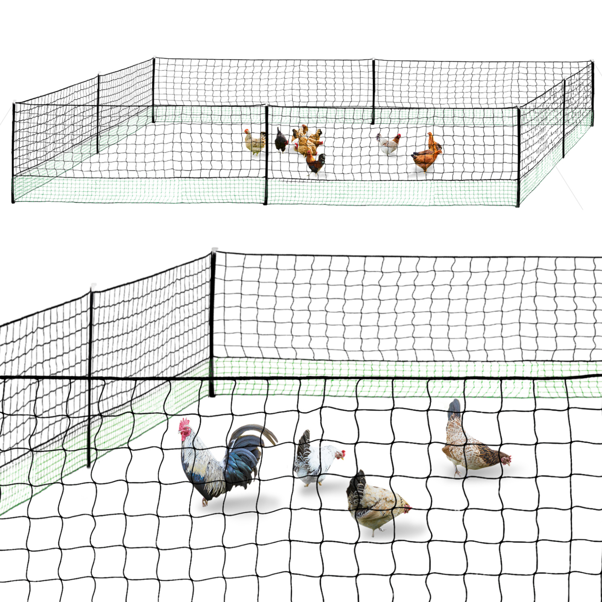 ID MARKET Kit clôture filet à poules 24 m avec porte 9 piquets double pointe