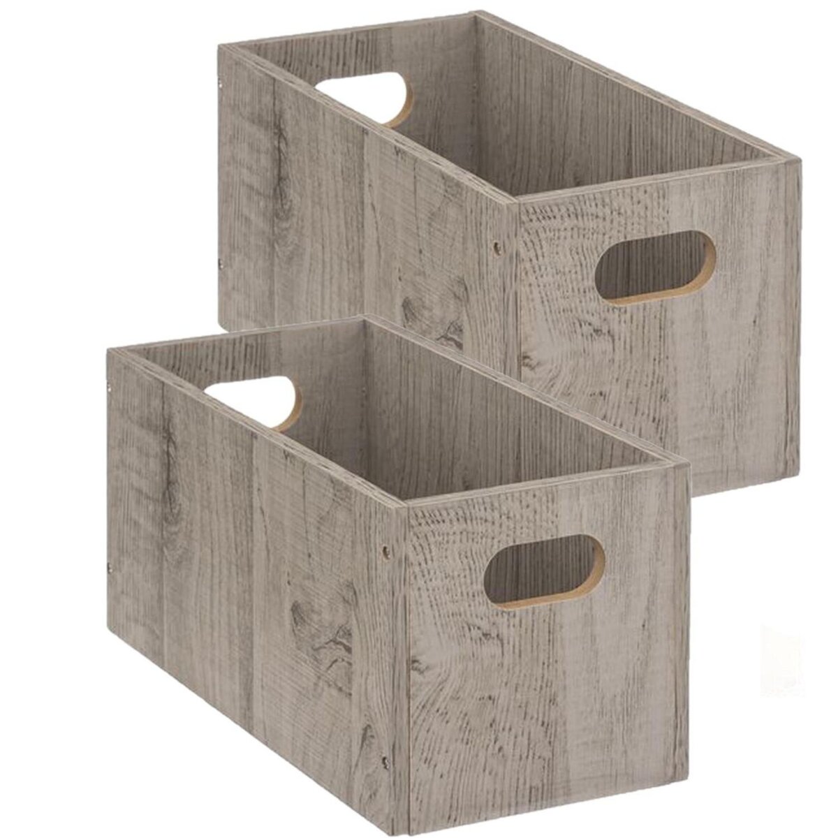 TOILINUX Lot de 2 Boîtes de rangement rectangulaire en MDF - L. 31 x H. 15 cm - Gris effet bois