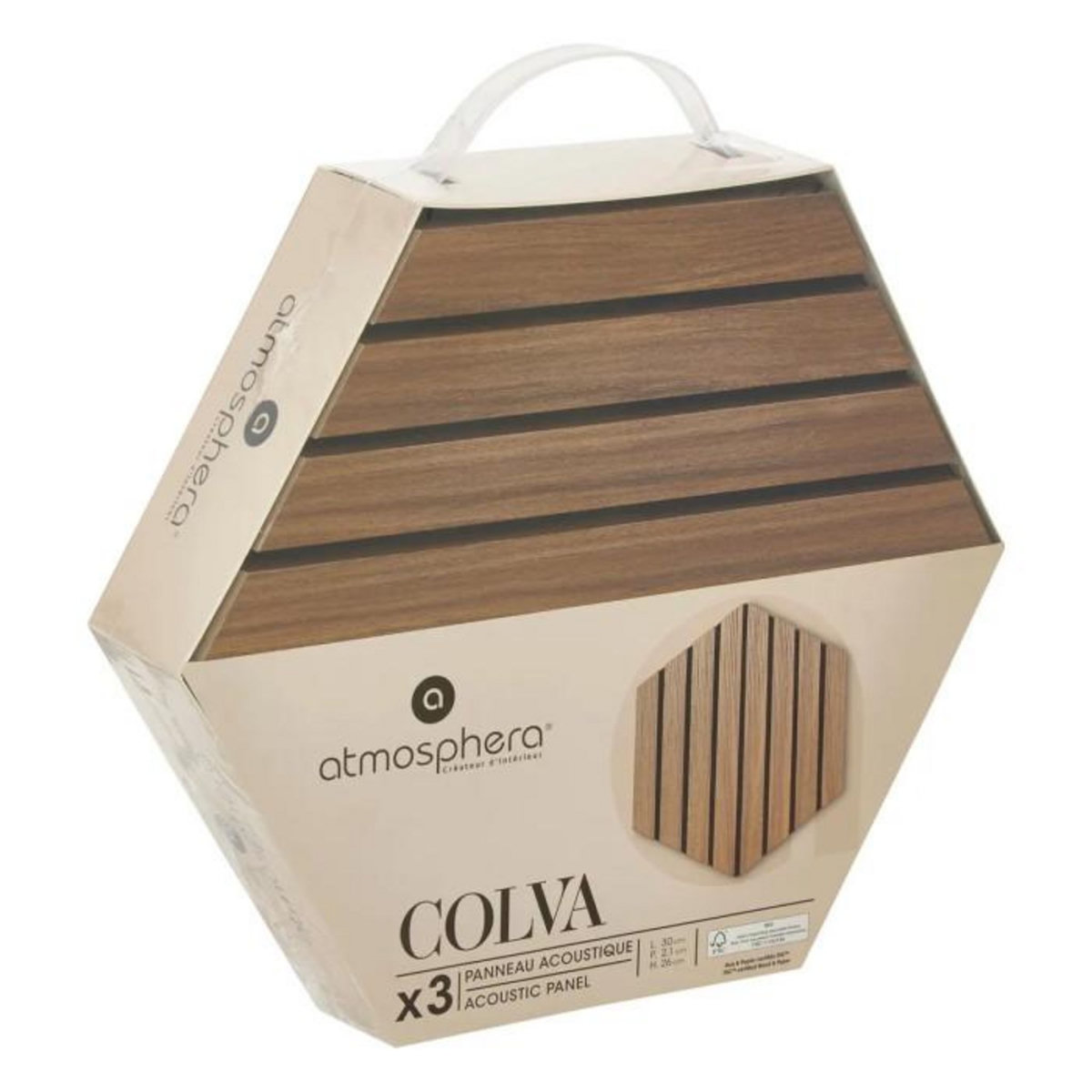 ATMOSPHERA Lot de 3 Panneaux Déco Hexagonal  Colva  30x26cm Marron