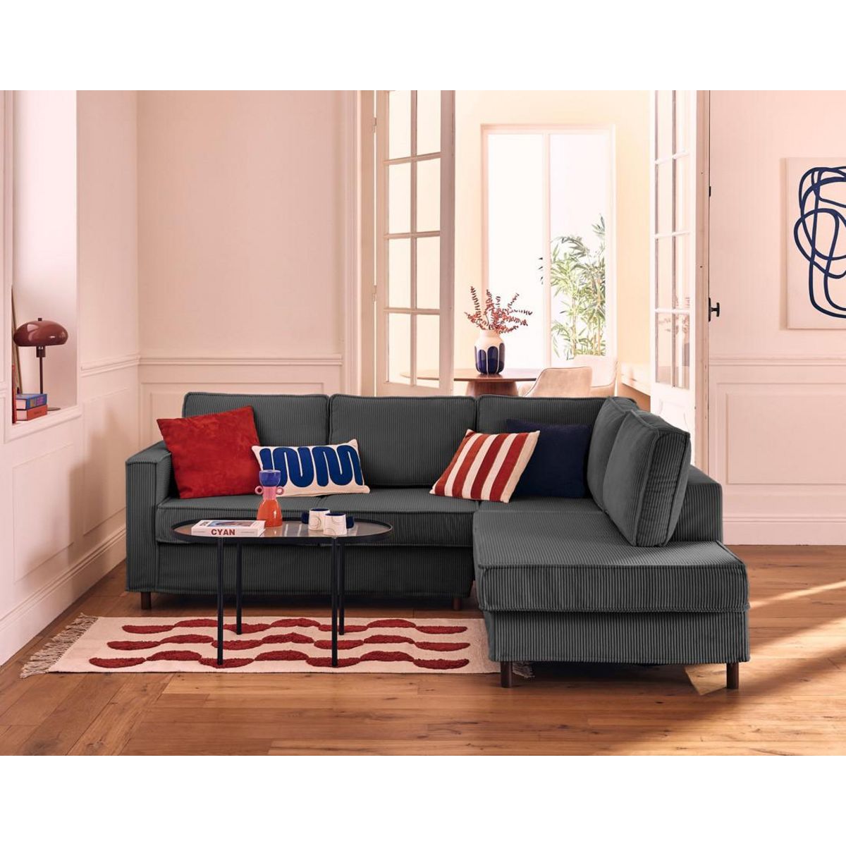 LISA DESIGN Jake - canapé déhoussable d'angle droit 5 places en velours côtelé