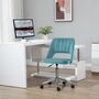Voir la diapositive 2 : VINSETTO Chaise de bureau design contemporain dossier ergonomique ajouré strié hauteur réglable pivotante 360° piètement chromé velours bleu canard