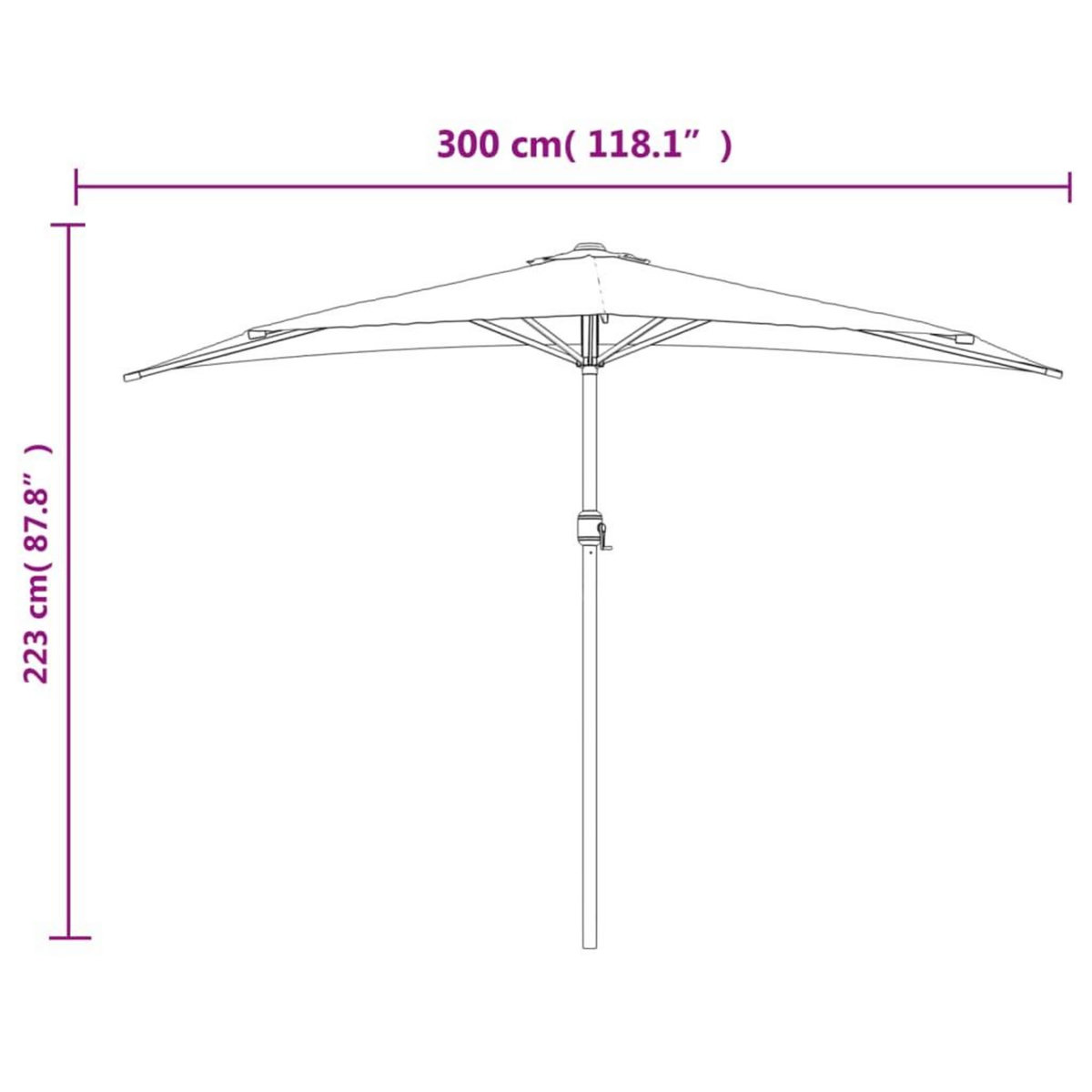 VIDAXL Parasol de balcon avec mat en aluminium Noir 300x155x223cm Demi