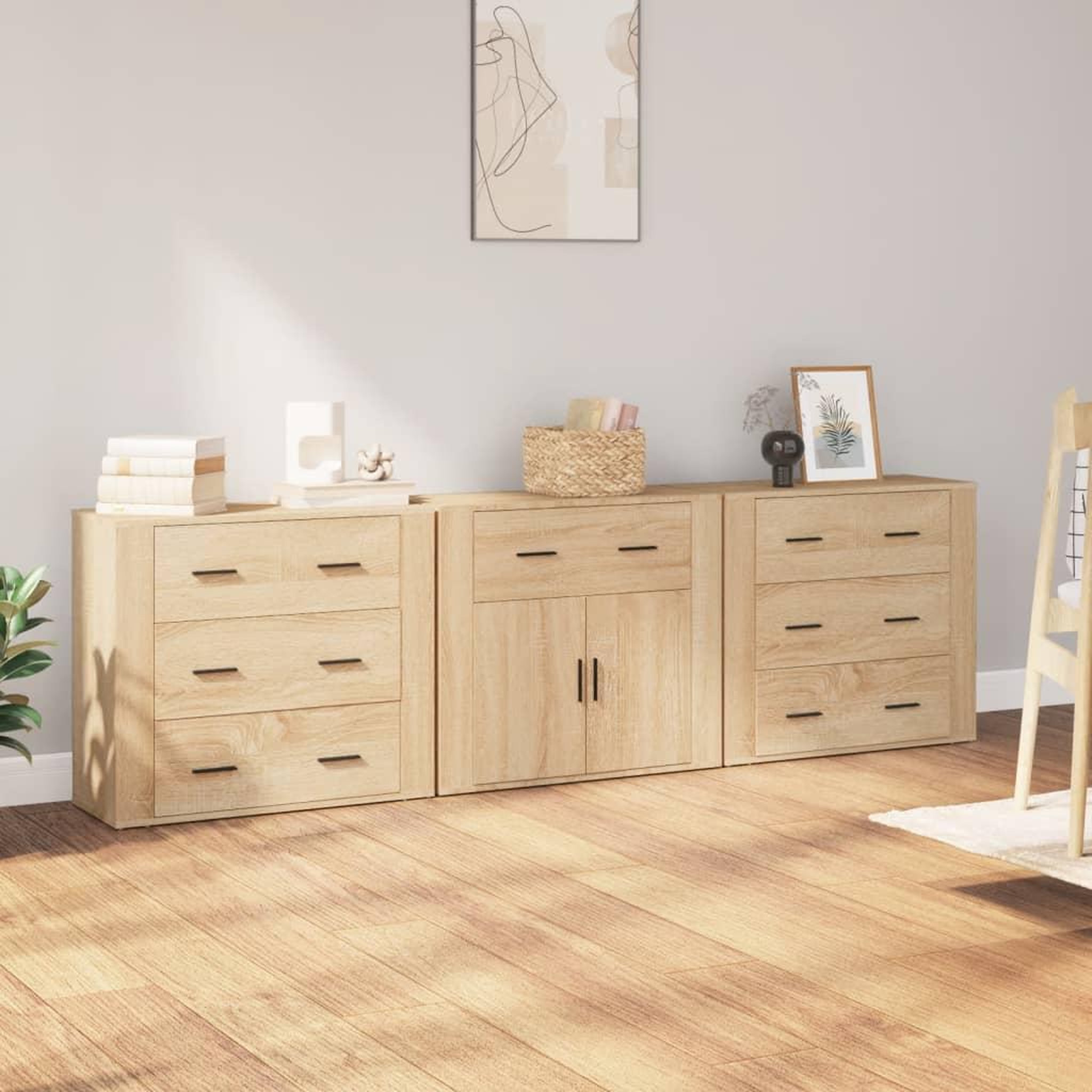 Voir la diapositive 1 : VIDAXL Buffets 3 pcs Chene sonoma Bois d'ingenierie