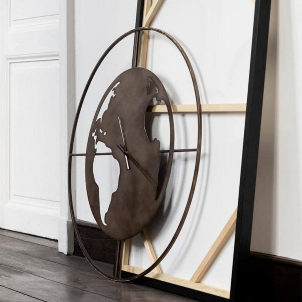 Paris Prix Horloge Murale  Carte du Monde  90cm Marron