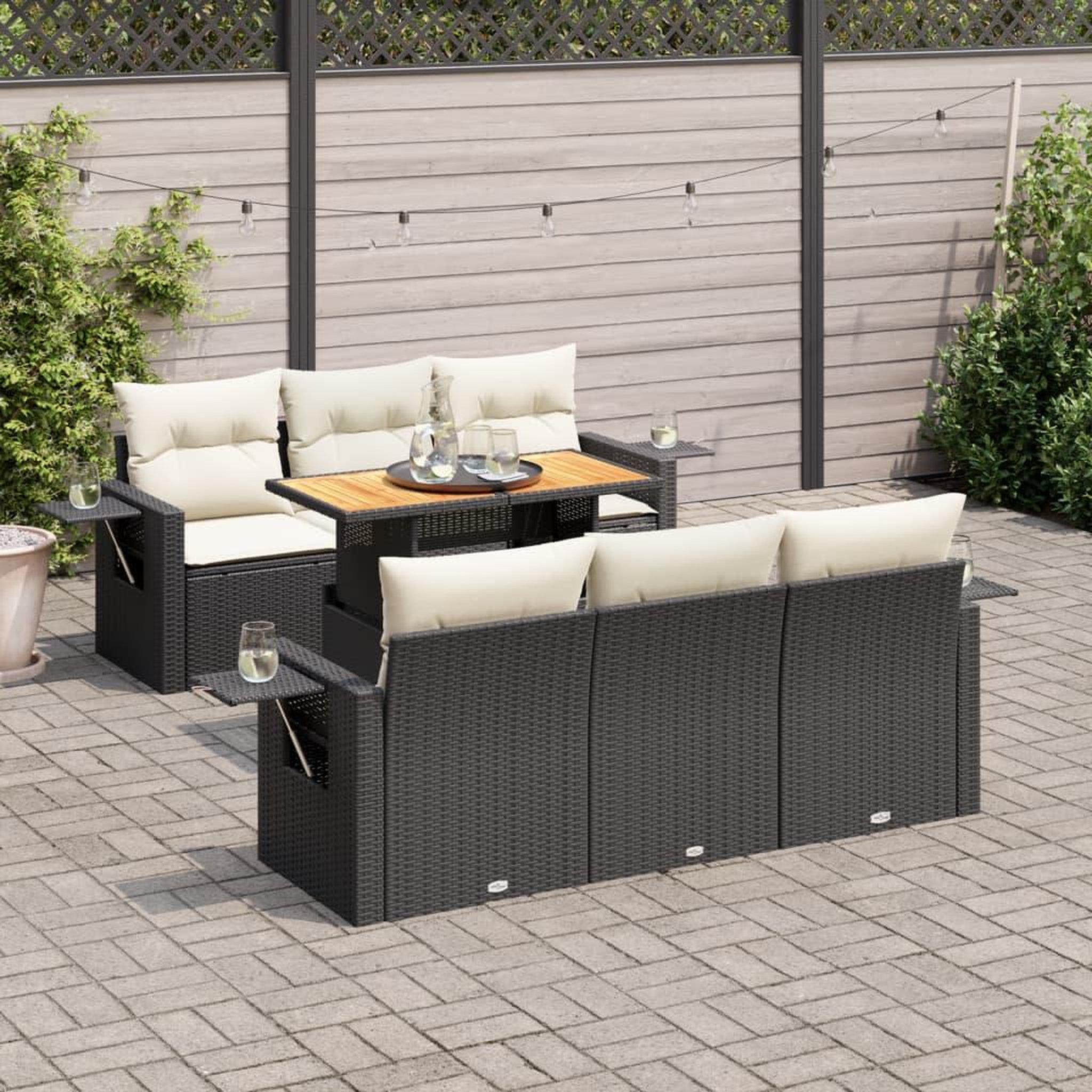 VIDAXL Salon de jardin 7 pcs avec coussins noir resine tressee