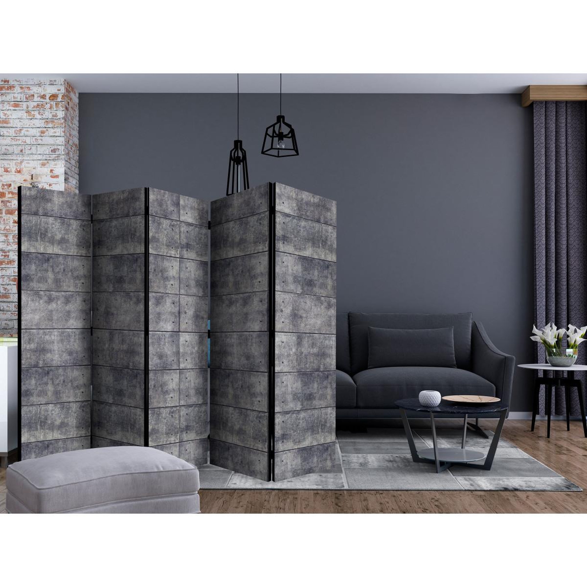 Voir la diapositive 2 : Paris Prix Paravent 5 volets  concrete fortress  172x225cm