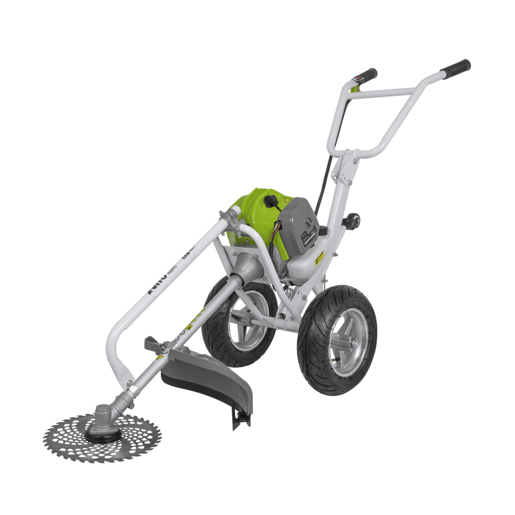 Voir la diapositive 1 : VITO Débroussailleuse thermique 52cm³ à roues Lame Ø 255 mm Autonomie 1h30 VITO