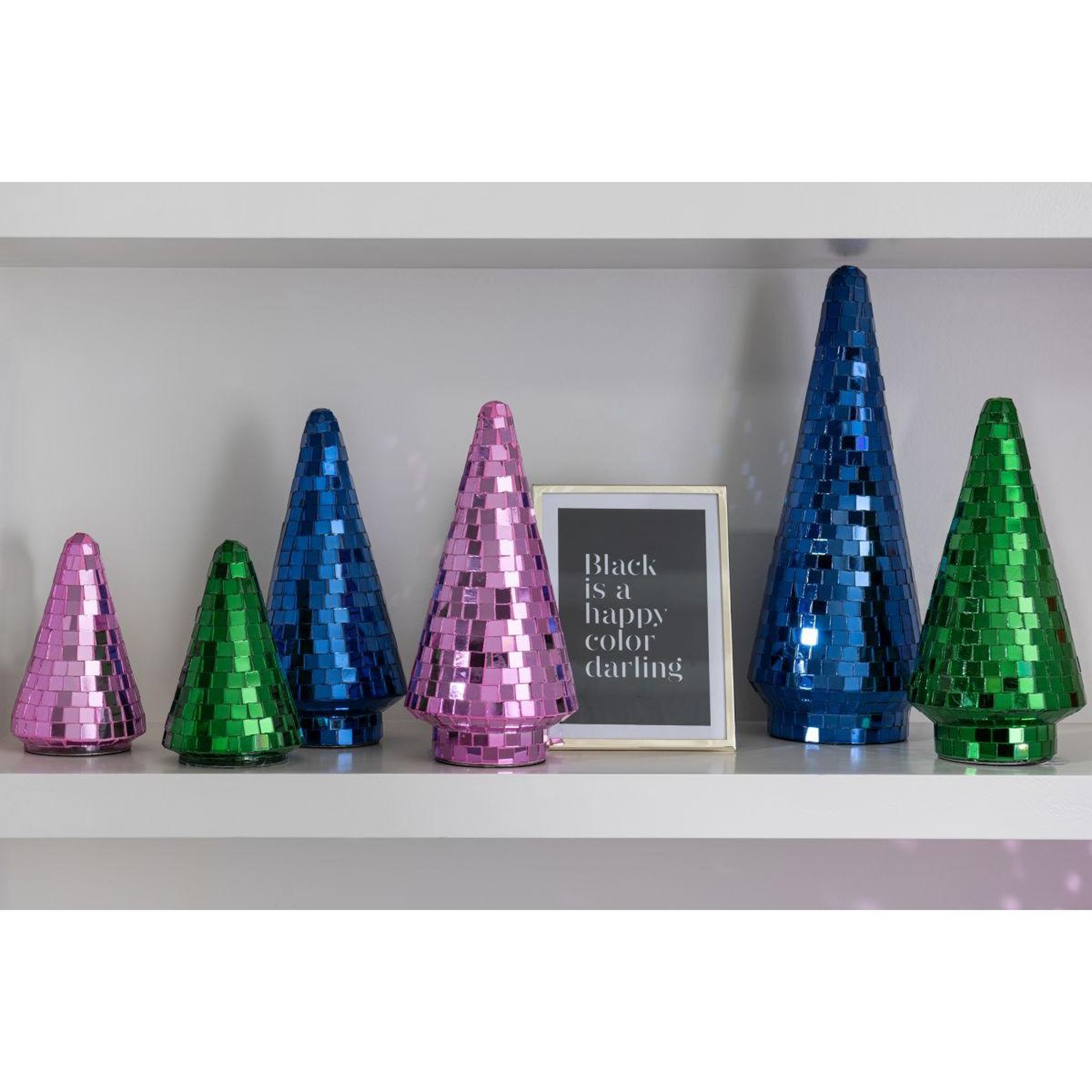 Voir la diapositive 3 : J-LINE Arbre disco en verre  miroir  23cm bleu